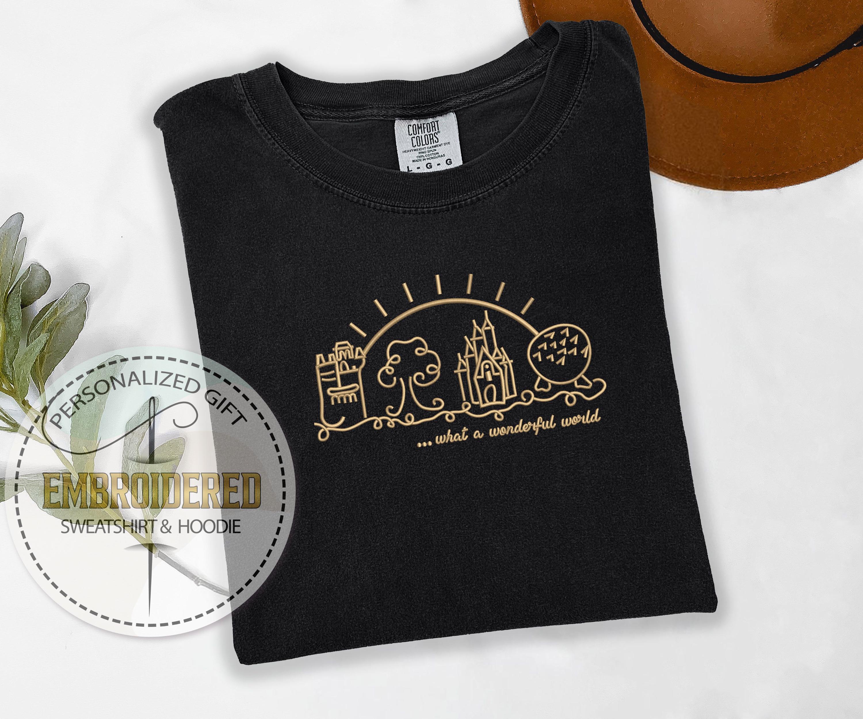 Embroidered Disney Castle Comfort Colors Shirt with What a Wonderful World Design – Disneyland Castle Tee - photo 4