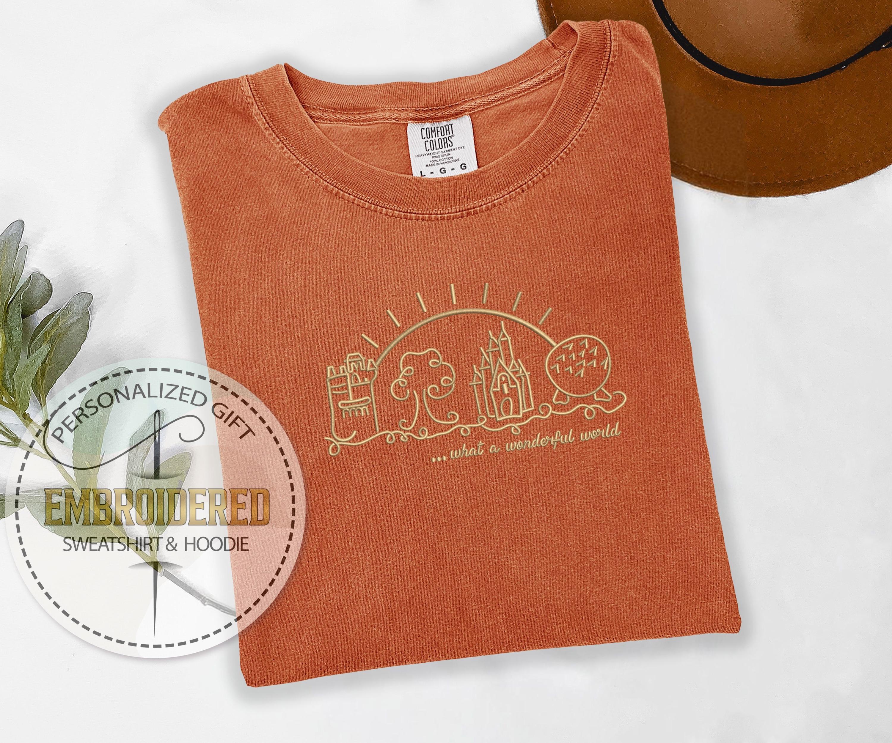 Embroidered Disney Castle Comfort Colors Shirt with What a Wonderful World Design – Disneyland Castle Tee - photo 7