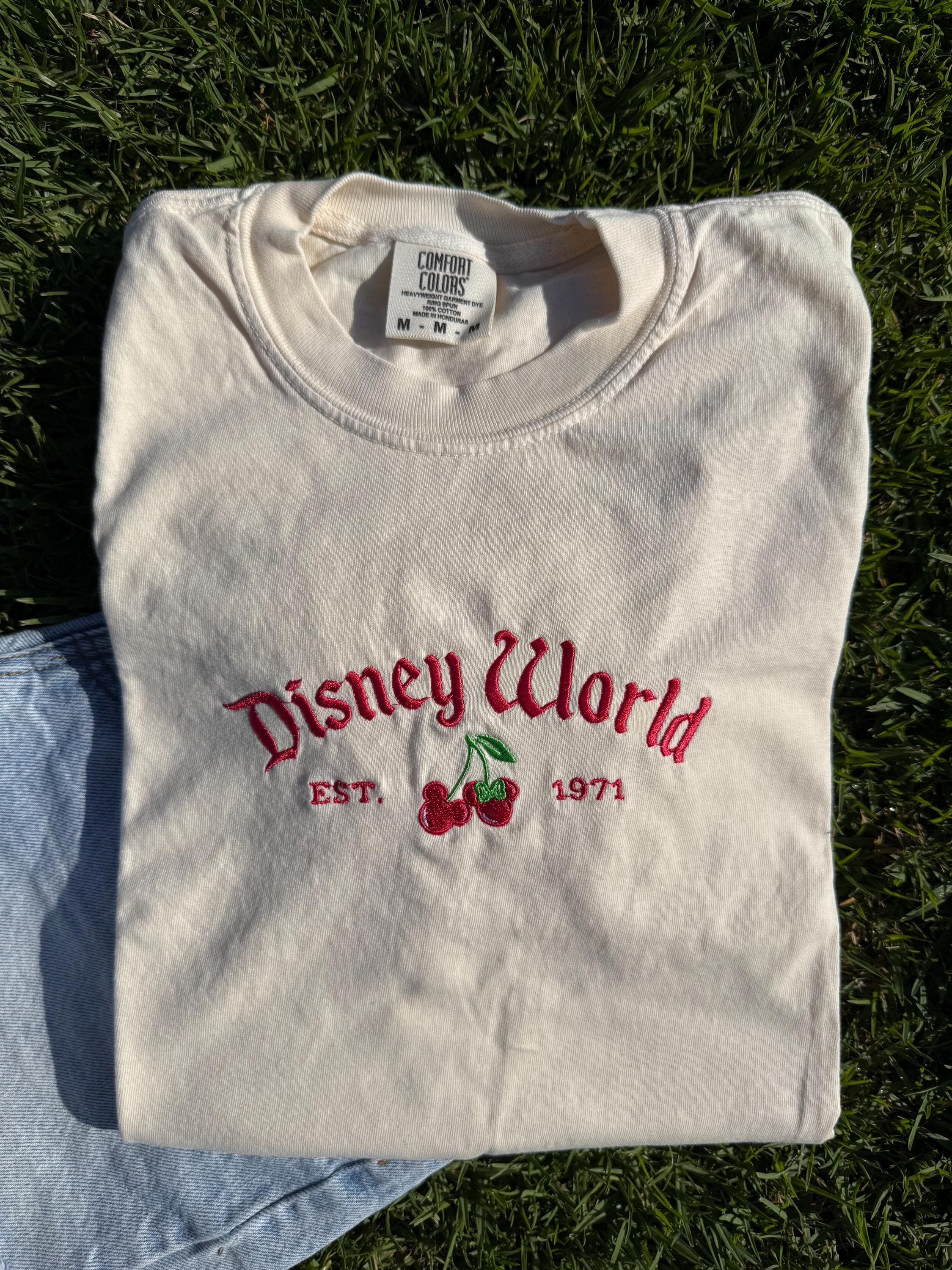 Cherry Embroidered Disney World Tee – Cute Cherry Embroidery Shirt for Disney Trips and Theme Park Days - photo 1