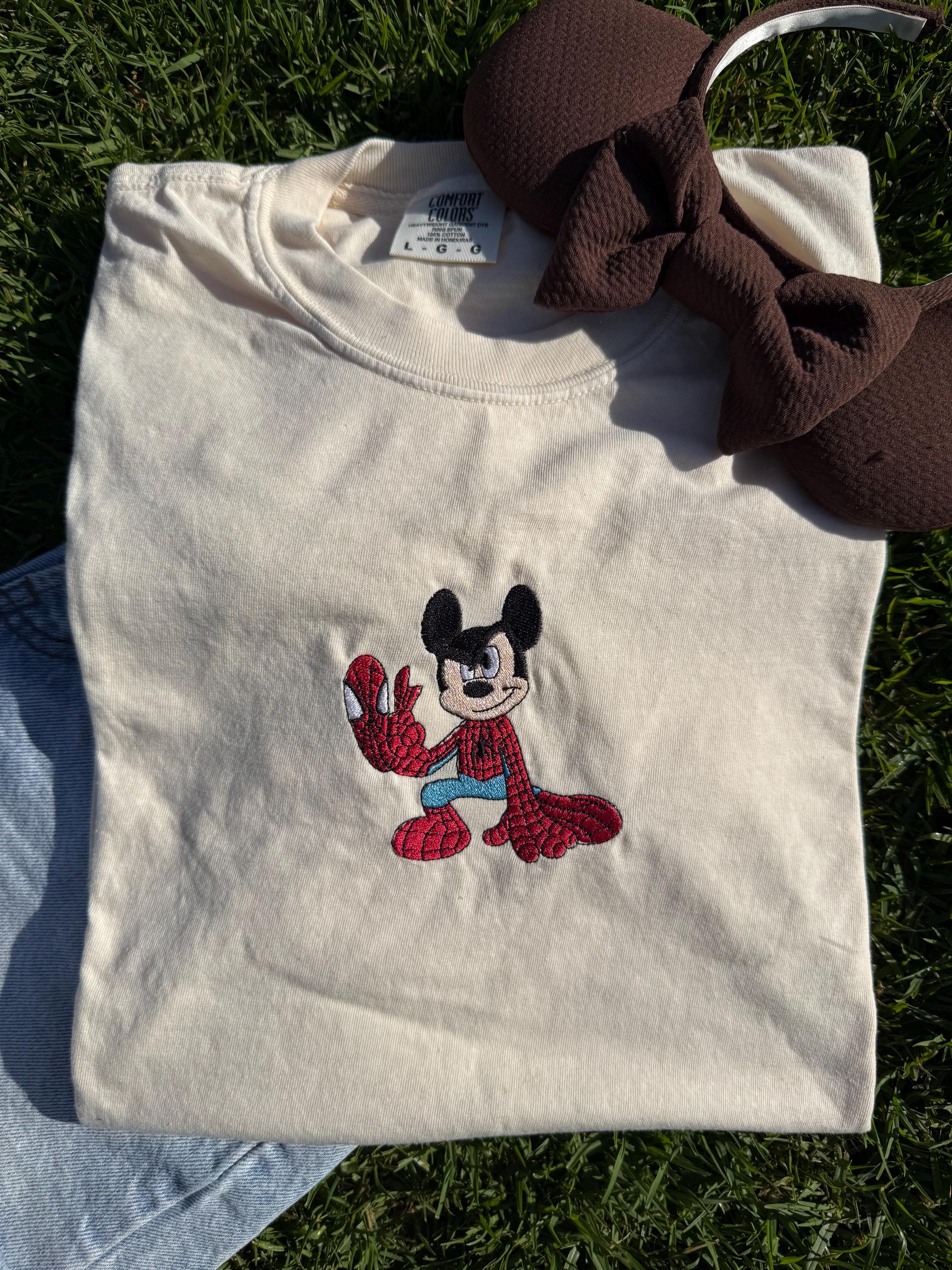 Spider Mickey Embroidered Tee – Disney Superhero Mickey Mouse Embroidery Shirt for Theme Park Trips