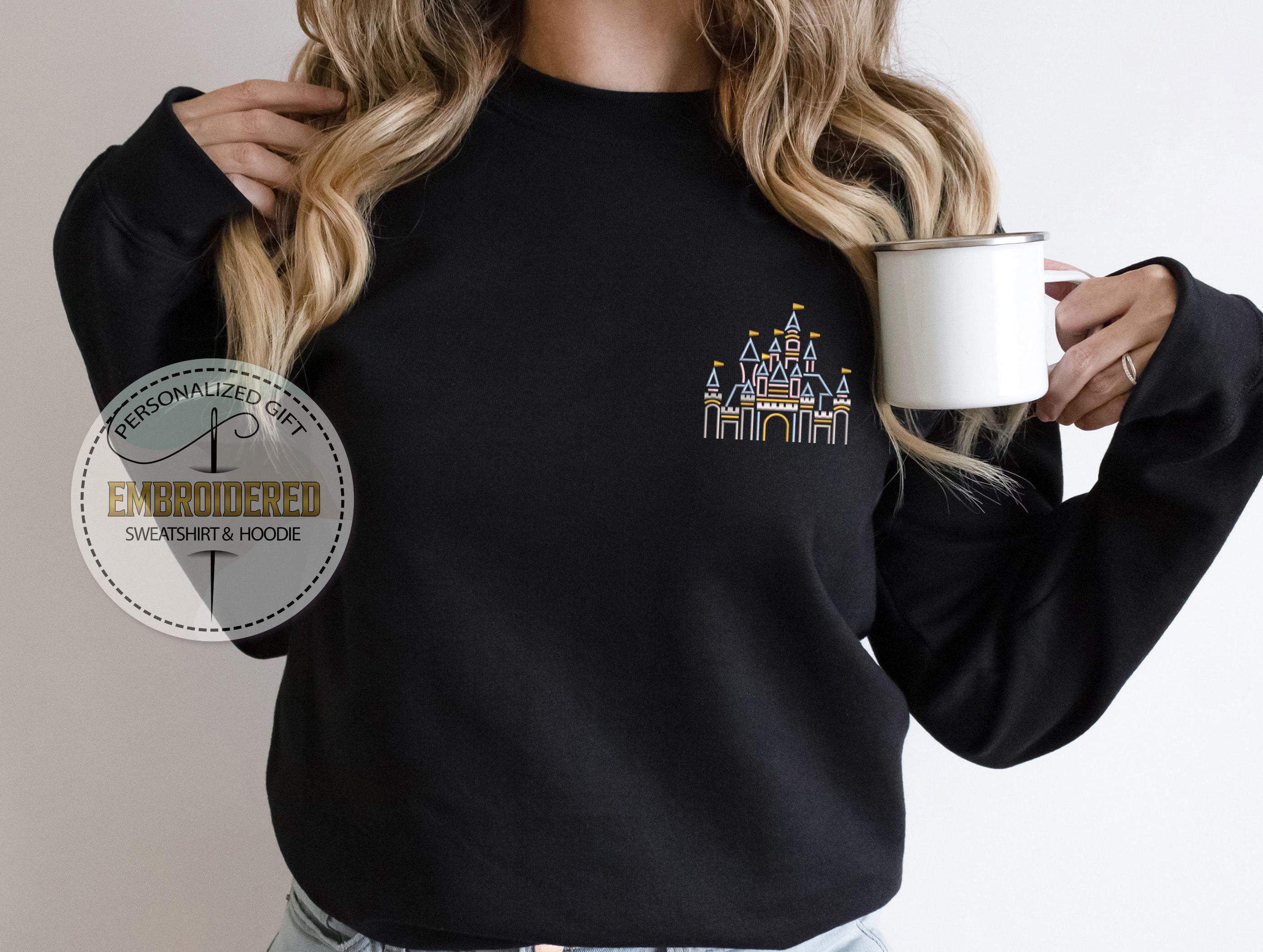 Embroidered Disneyland Castle Hoodie – Colorful Fantasy Magical Kingdom Sweatshirt and Cozy Disney Fan Gift