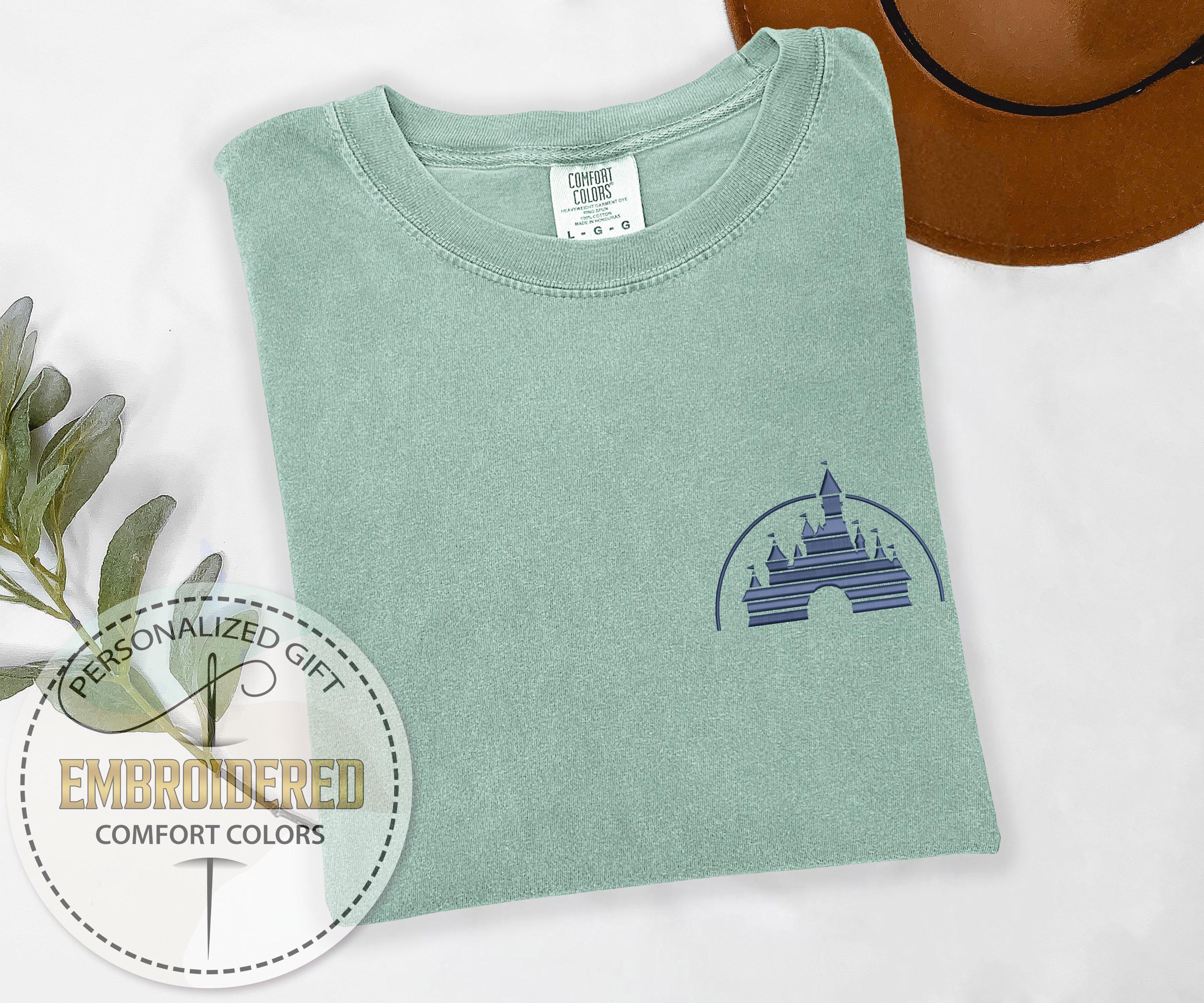 Classic Disney Logo Embroidered Comfort Colors Shirt – Personalized Magic Kingdom Theme Park Tee with Color Options
