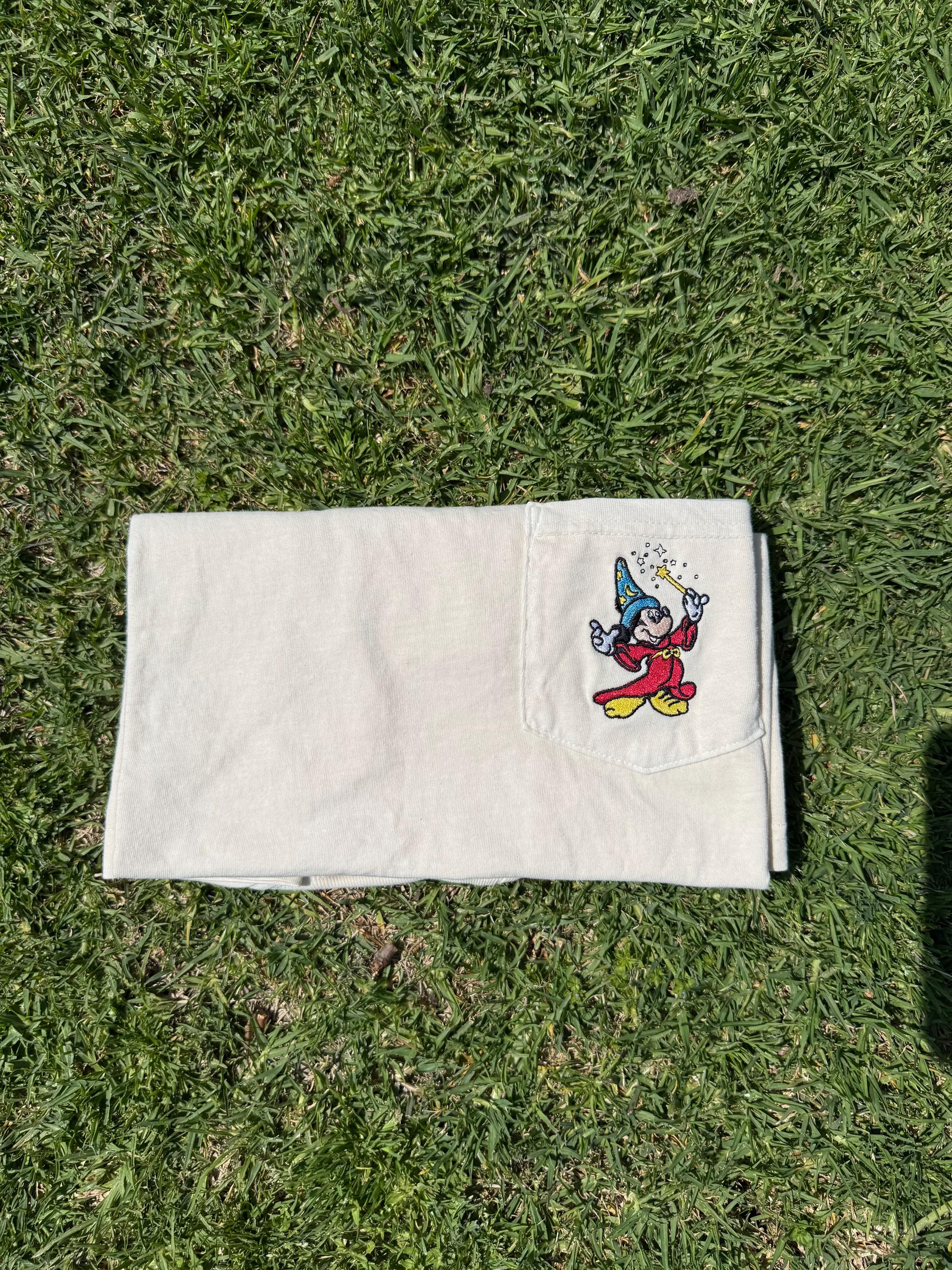 Vintage Sorcerer Mickey Embroidered Pocket Tee – Retro Disney Mickey Mouse Embroidery Shirt for Fans - photo 2