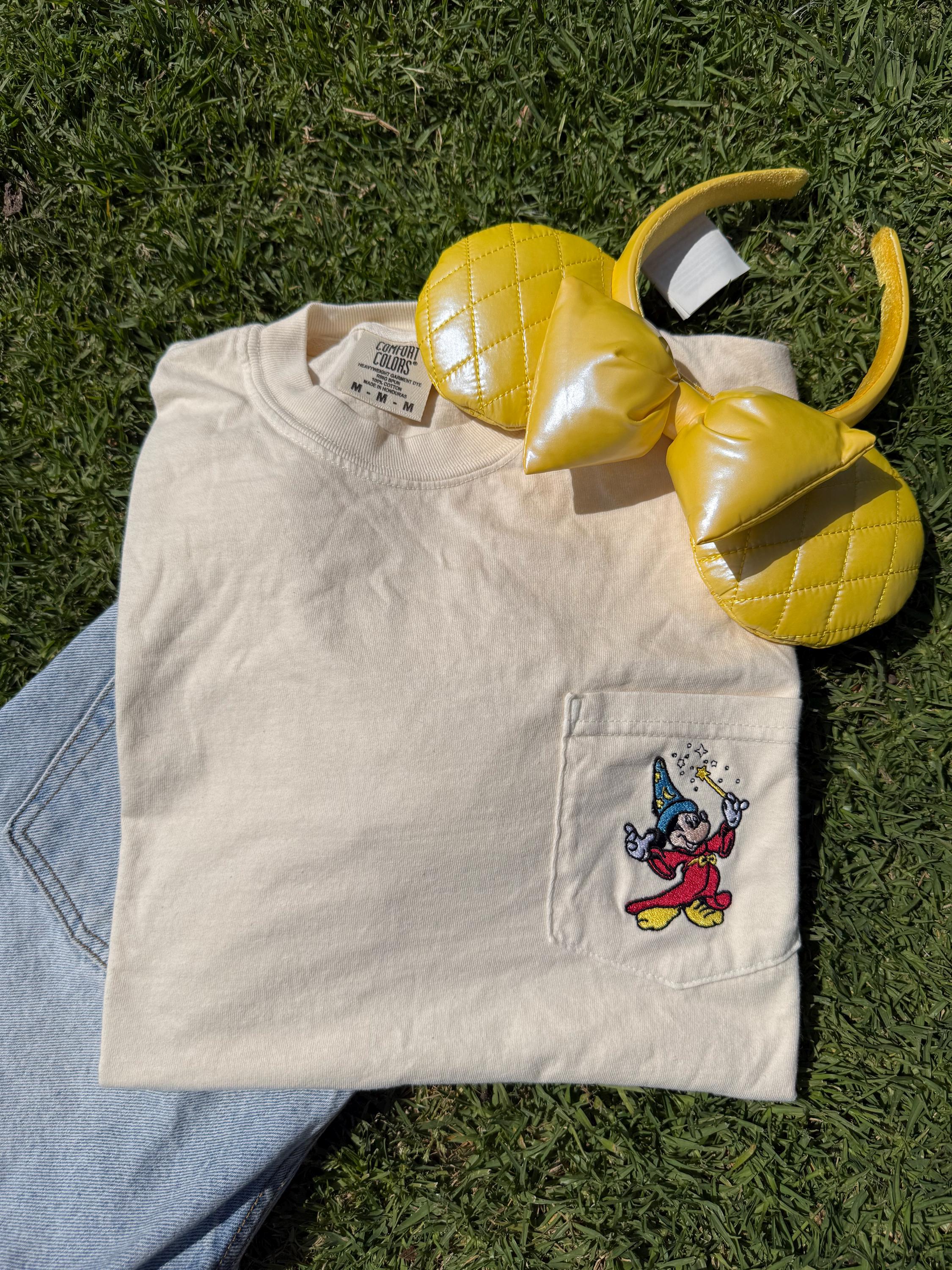 Vintage Sorcerer Mickey Embroidered Pocket Tee – Retro Disney Mickey Mouse Embroidery Shirt for Fans - photo 3