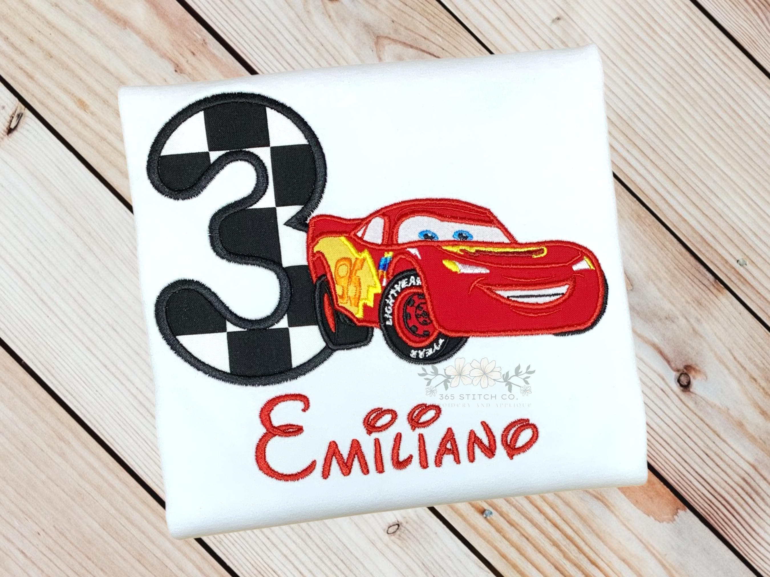 Personalized Lightning McQueen Race Car Birthday Shirt – Embroidered Custom Name Disney Kids Tee for Ages 1 to 9