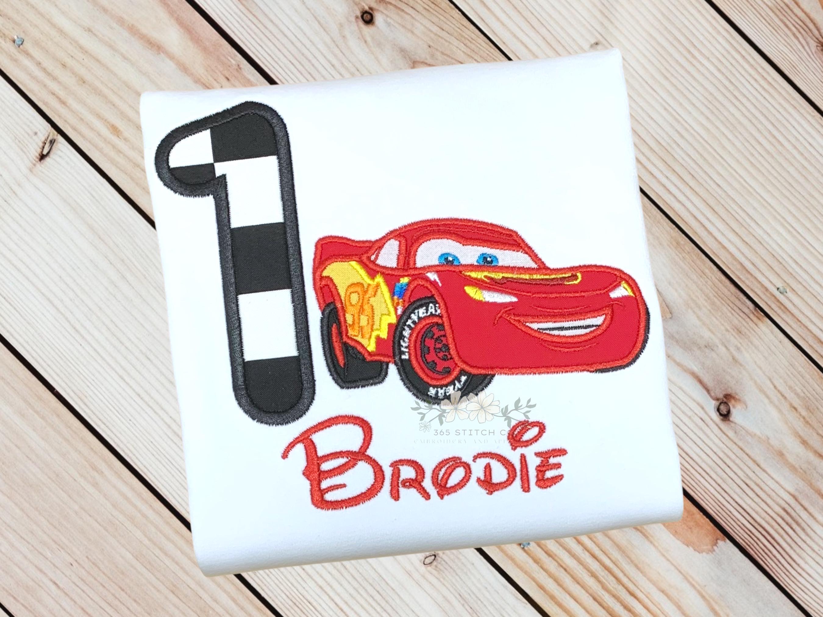 Personalized Lightning McQueen Race Car Birthday Shirt – Embroidered Custom Name Disney Kids Tee for Ages 1 to 9 - photo 2