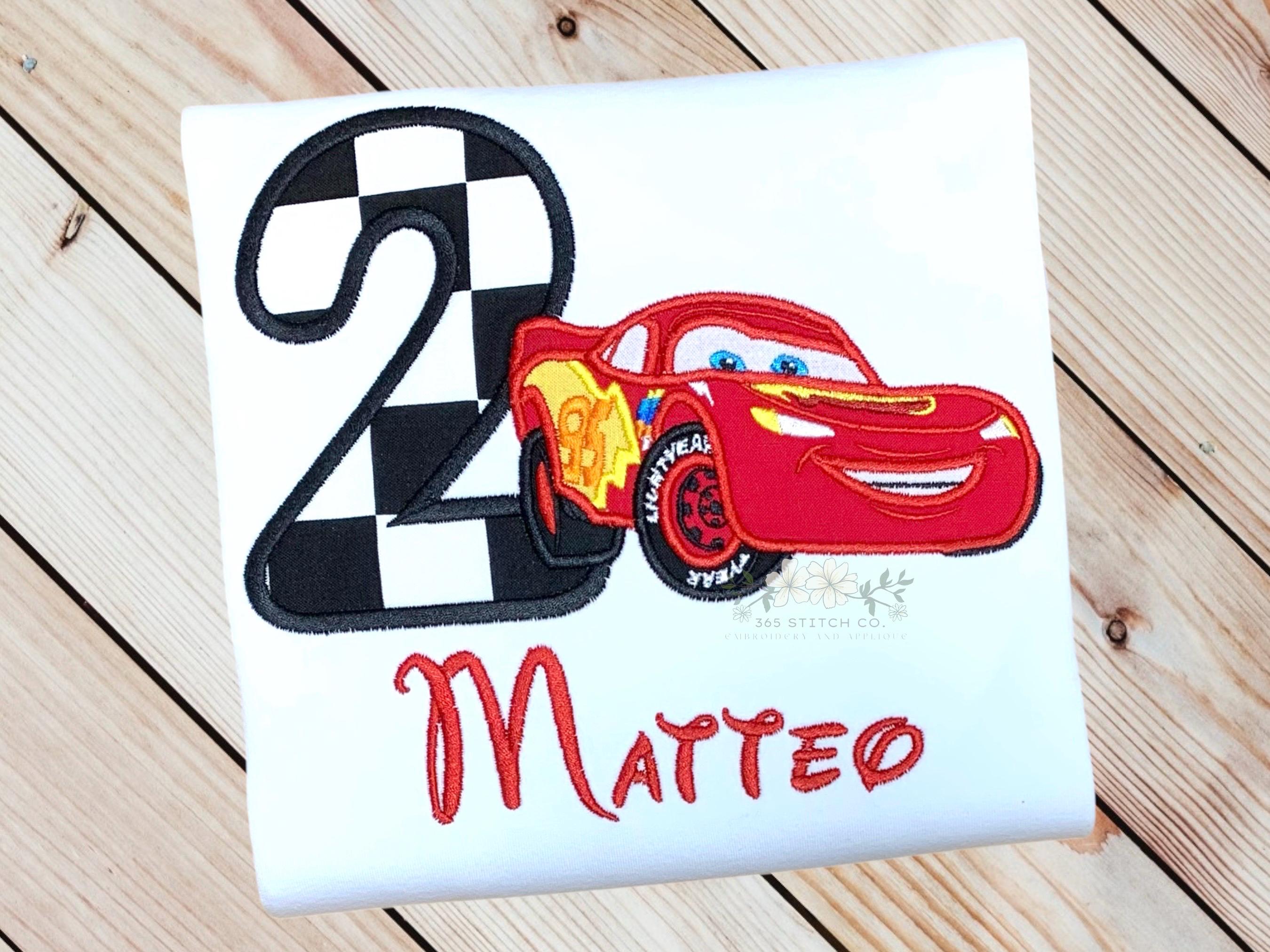 Personalized Lightning McQueen Race Car Birthday Shirt – Embroidered Custom Name Disney Kids Tee for Ages 1 to 9 - photo 3