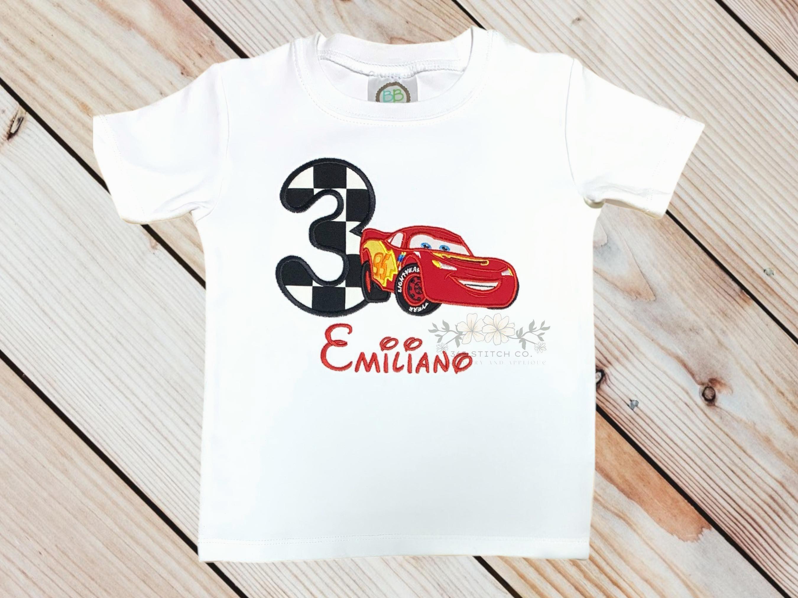 Personalized Lightning McQueen Race Car Birthday Shirt – Embroidered Custom Name Disney Kids Tee for Ages 1 to 9 - photo 4