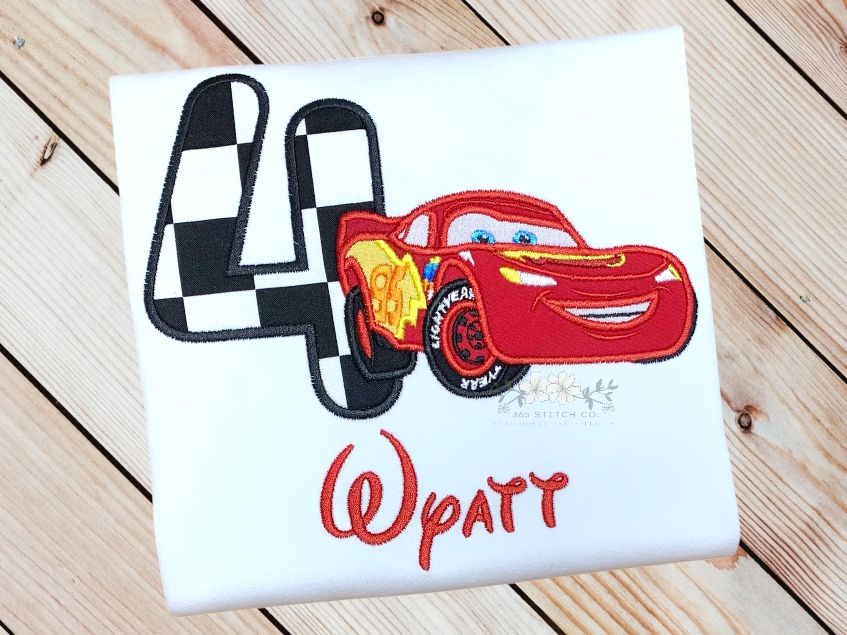 Personalized Lightning McQueen Race Car Birthday Shirt – Embroidered Custom Name Disney Kids Tee for Ages 1 to 9 - photo 5
