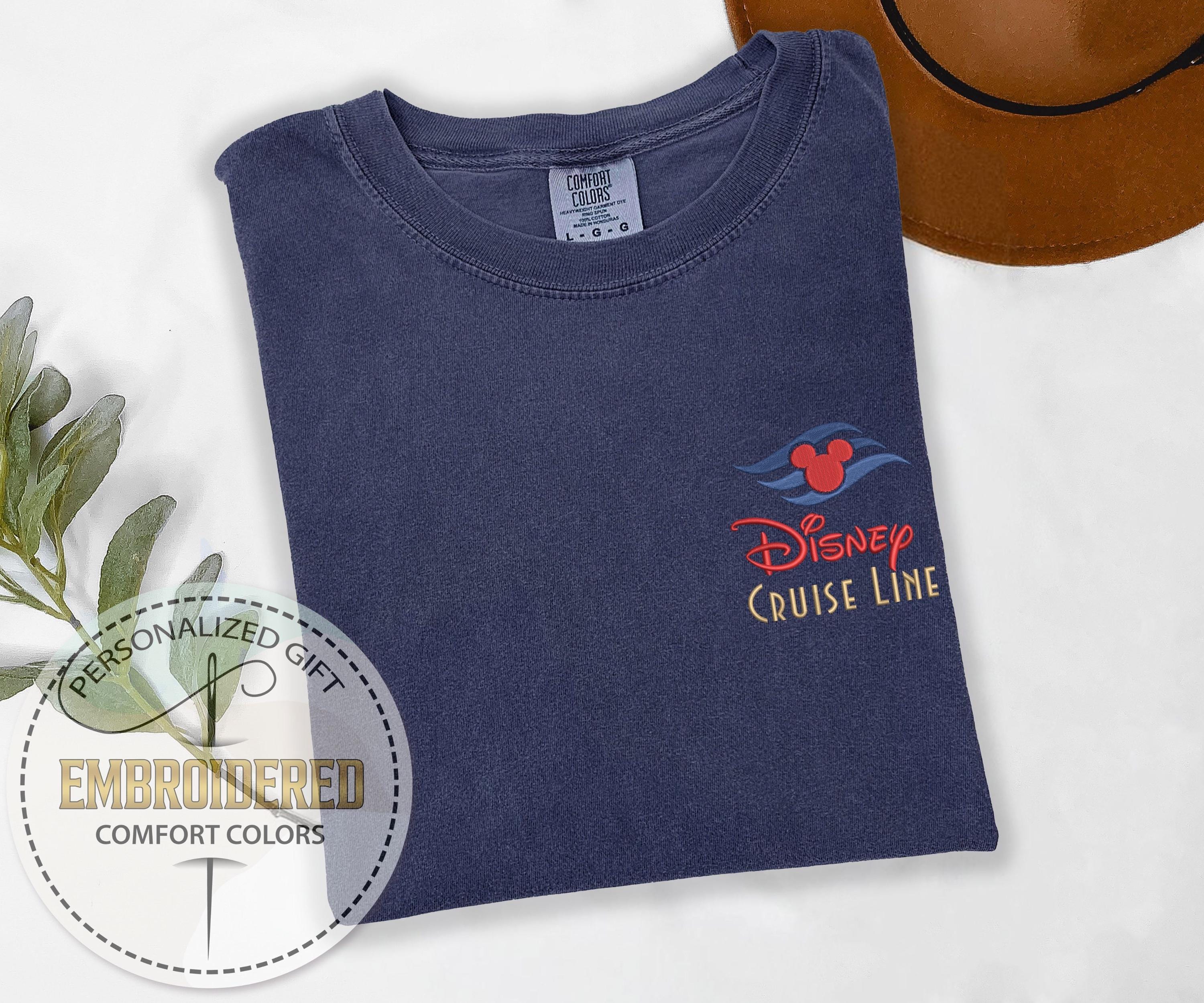 Disney Cruise Line Embroidered Comfort Colors Tee with Mickey Pocket – Nautical Cruise Trip Gift for Disney Moms