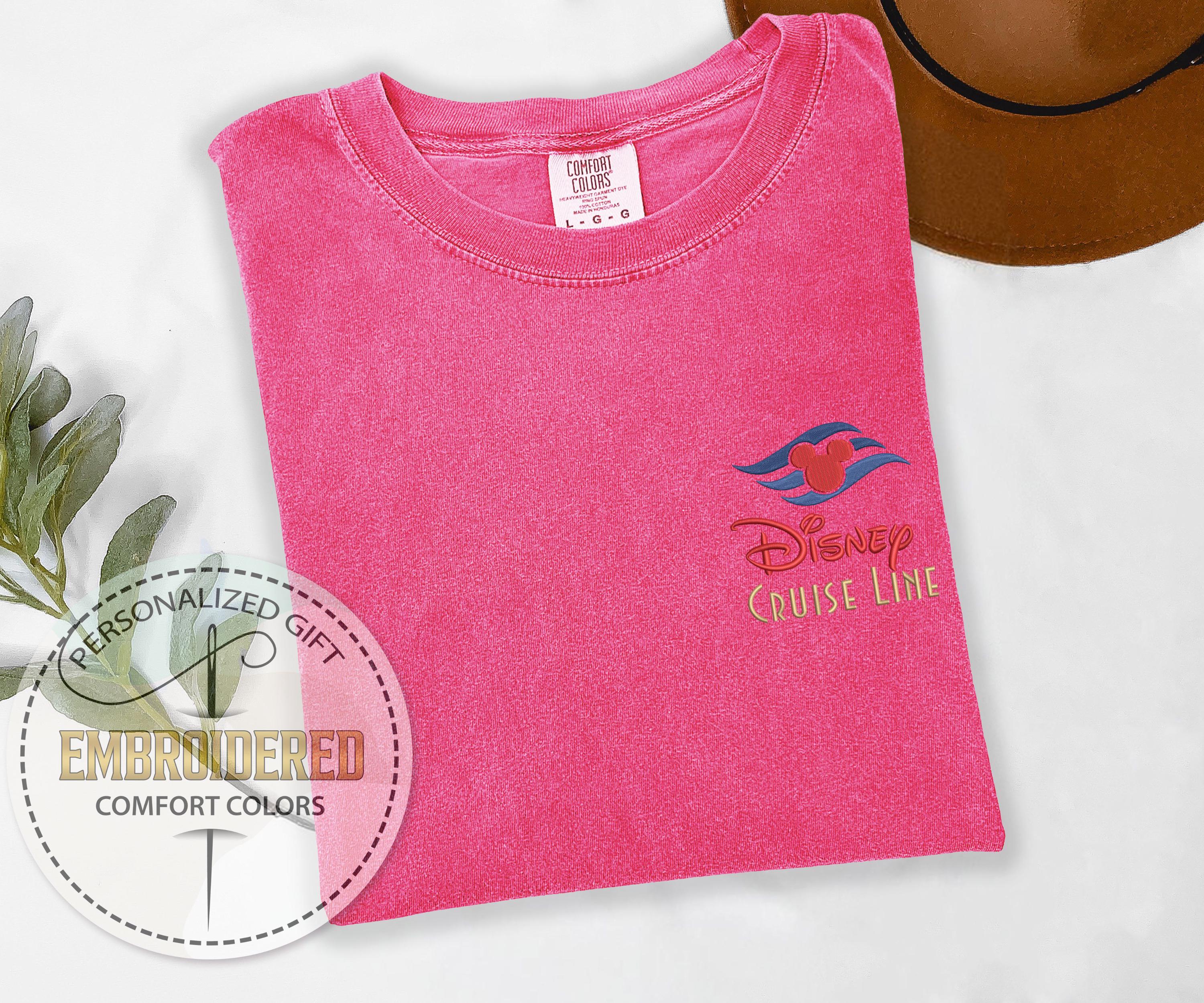 Disney Cruise Line Embroidered Comfort Colors Tee with Mickey Pocket – Nautical Cruise Trip Gift for Disney Moms - photo 3