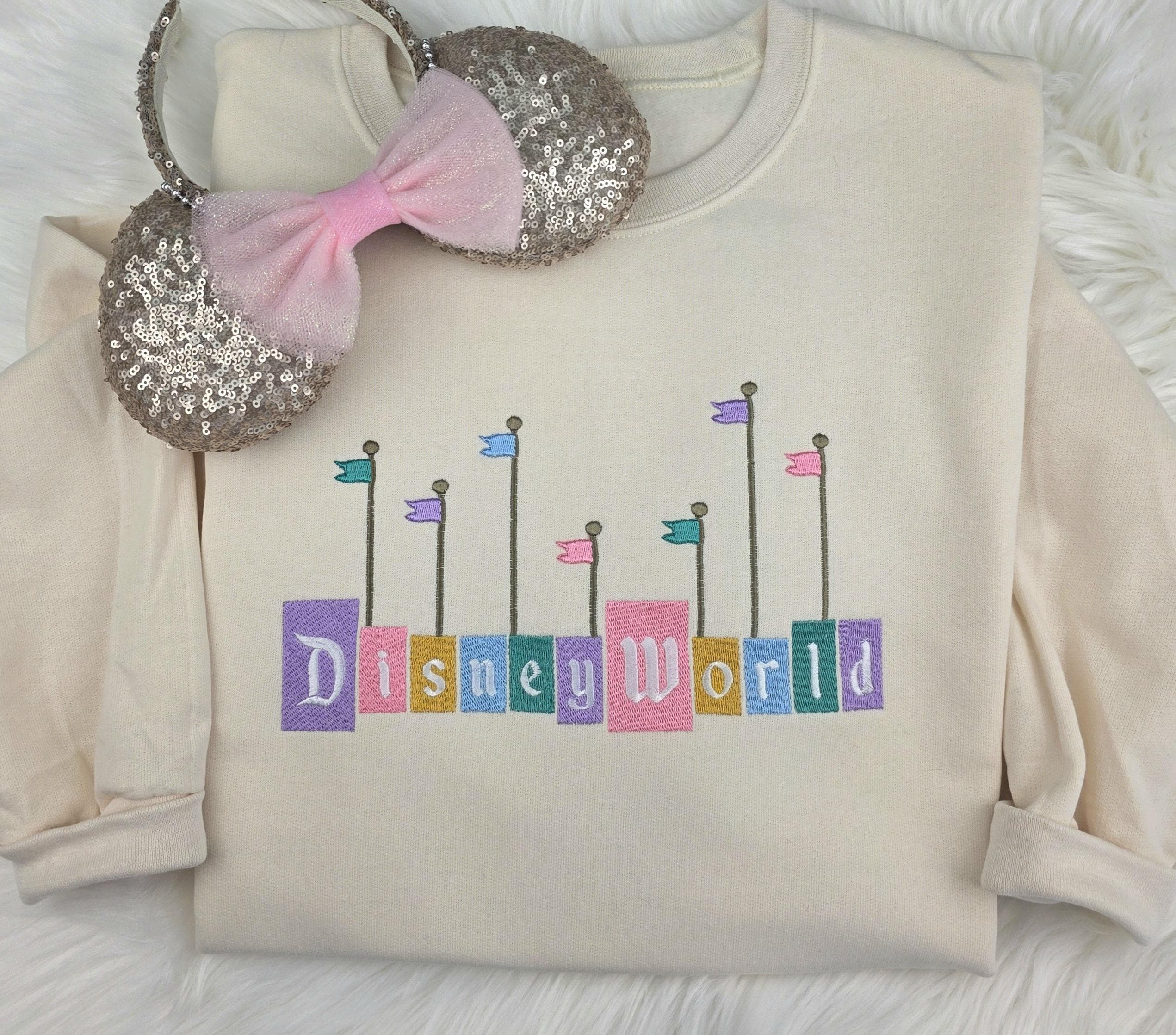 Embroidered Disney World Sweatshirt – Trendy Disney Embroidery Crewneck Shirt for Park Trips and Fans
