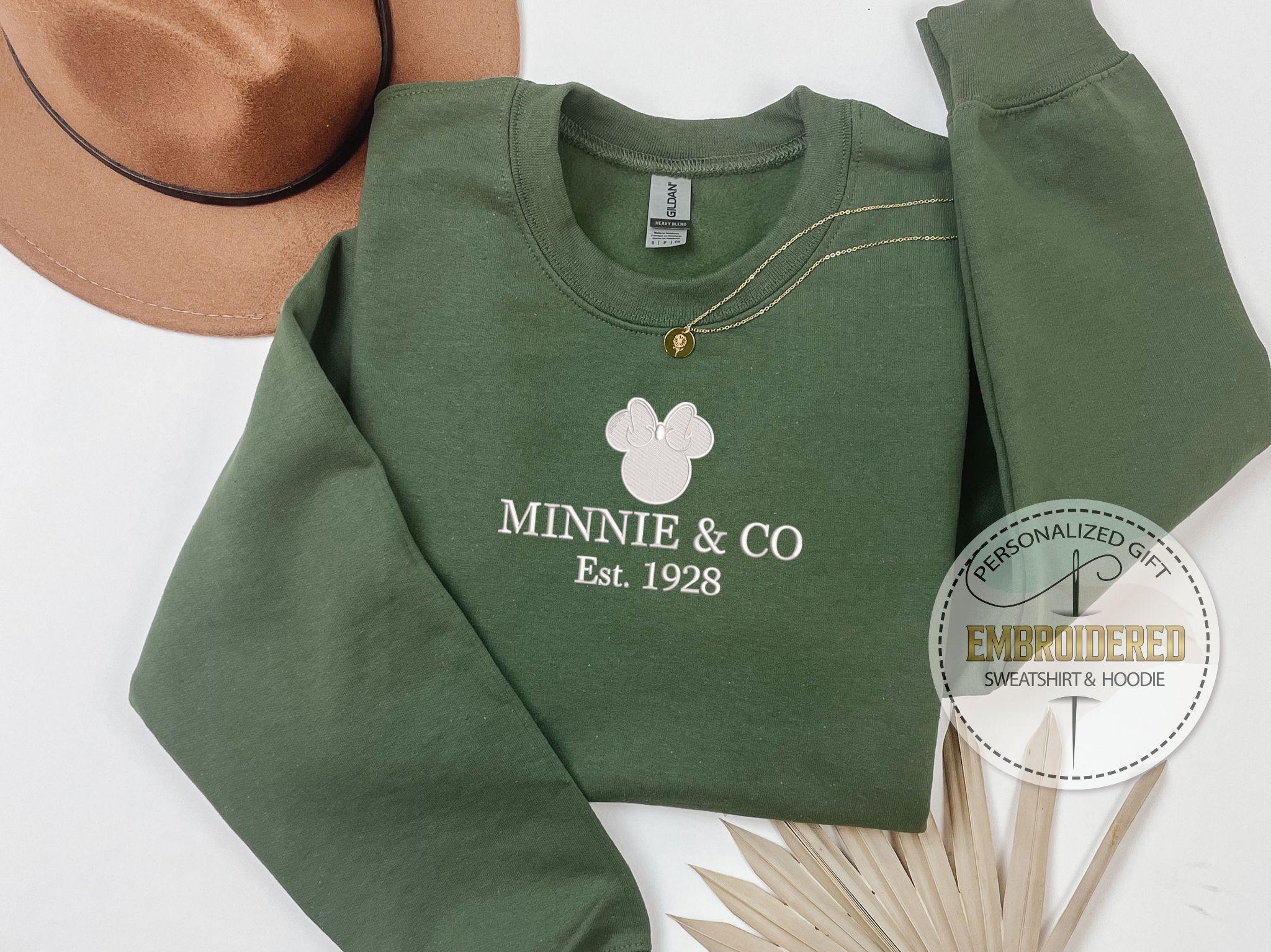 Disney Logo Embroidered Sweatshirt with Mickey or Minnie and Co Est 1928 – Custom Thread Color Main Street Crewneck Gift - photo 2