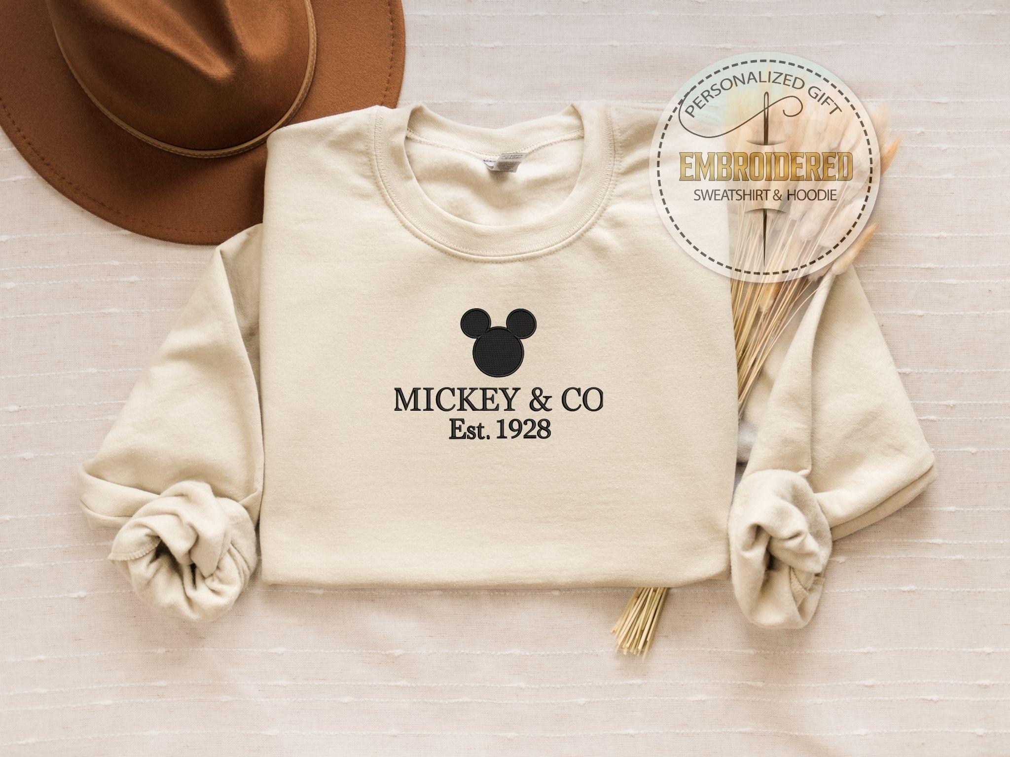 Disney Logo Embroidered Sweatshirt with Mickey or Minnie and Co Est 1928 – Custom Thread Color Main Street Crewneck Gift - photo 6