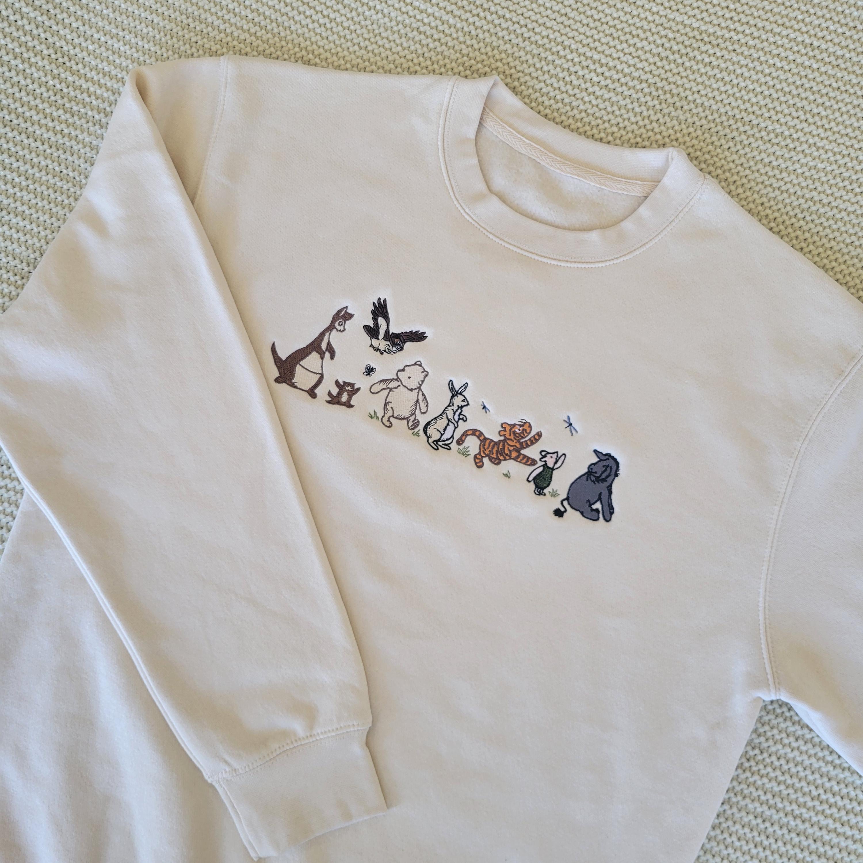 Embroidered Classic Winnie the Pooh Crewneck Sweatshirt with Vintage Pooh Characters for Disney Fans