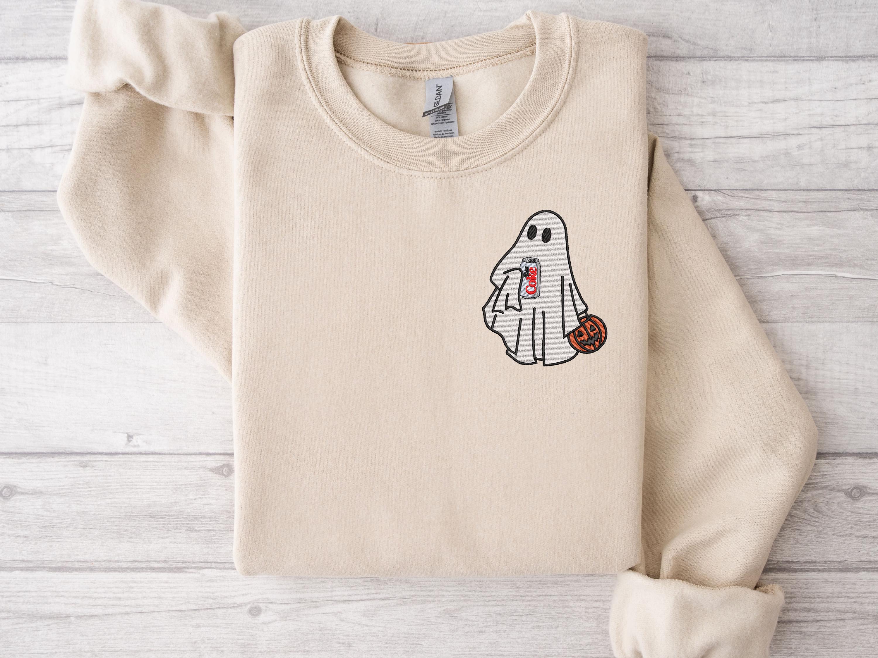 Embroidered Halloween Ghost Sweatshirt with Diet Coke – Spooky Season Crewneck for Halloween Parties - photo 2