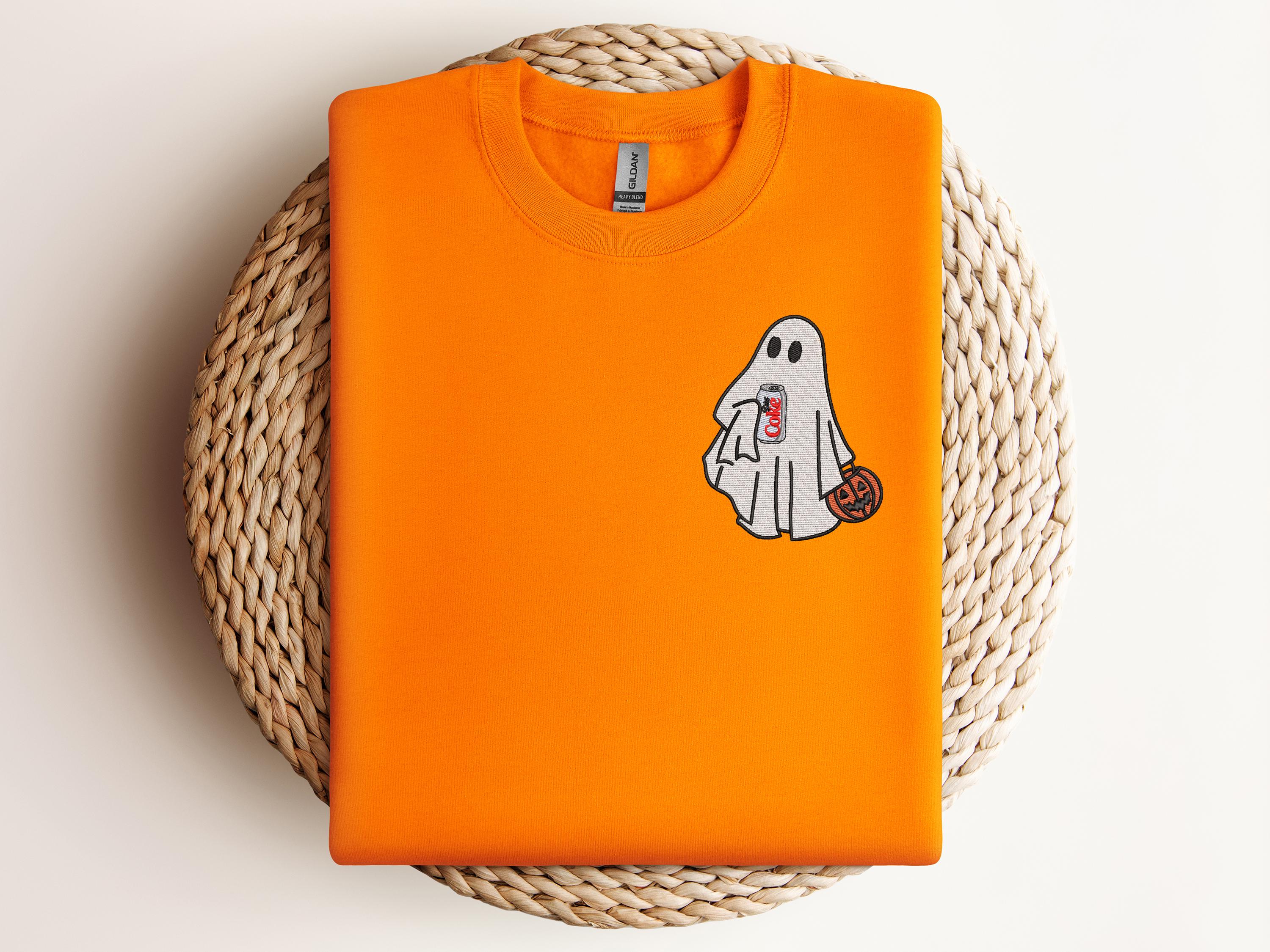 Embroidered Halloween Ghost Sweatshirt with Diet Coke – Spooky Season Crewneck for Halloween Parties - photo 4