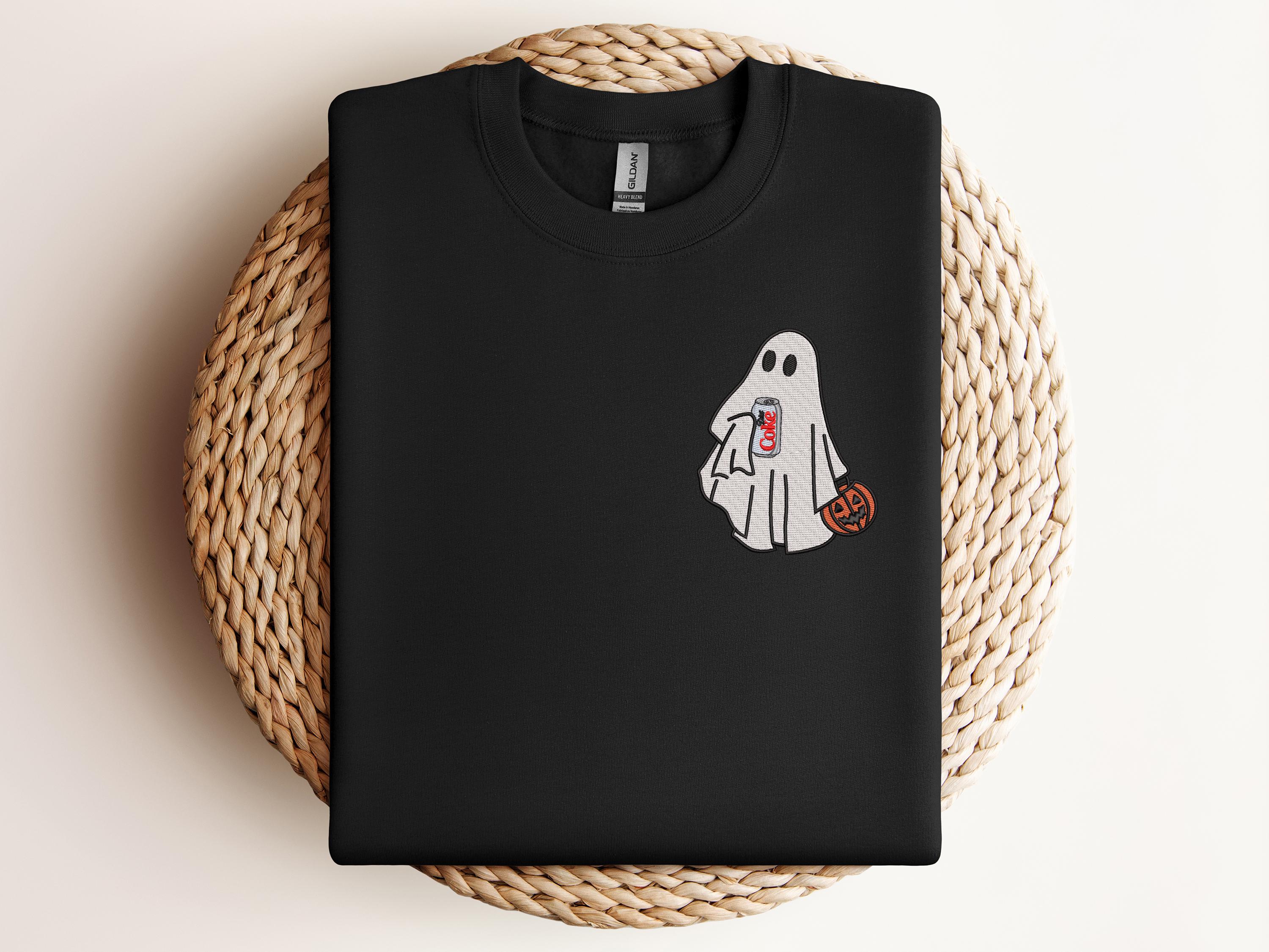 Embroidered Halloween Ghost Sweatshirt with Diet Coke – Spooky Season Crewneck for Halloween Parties - photo 5
