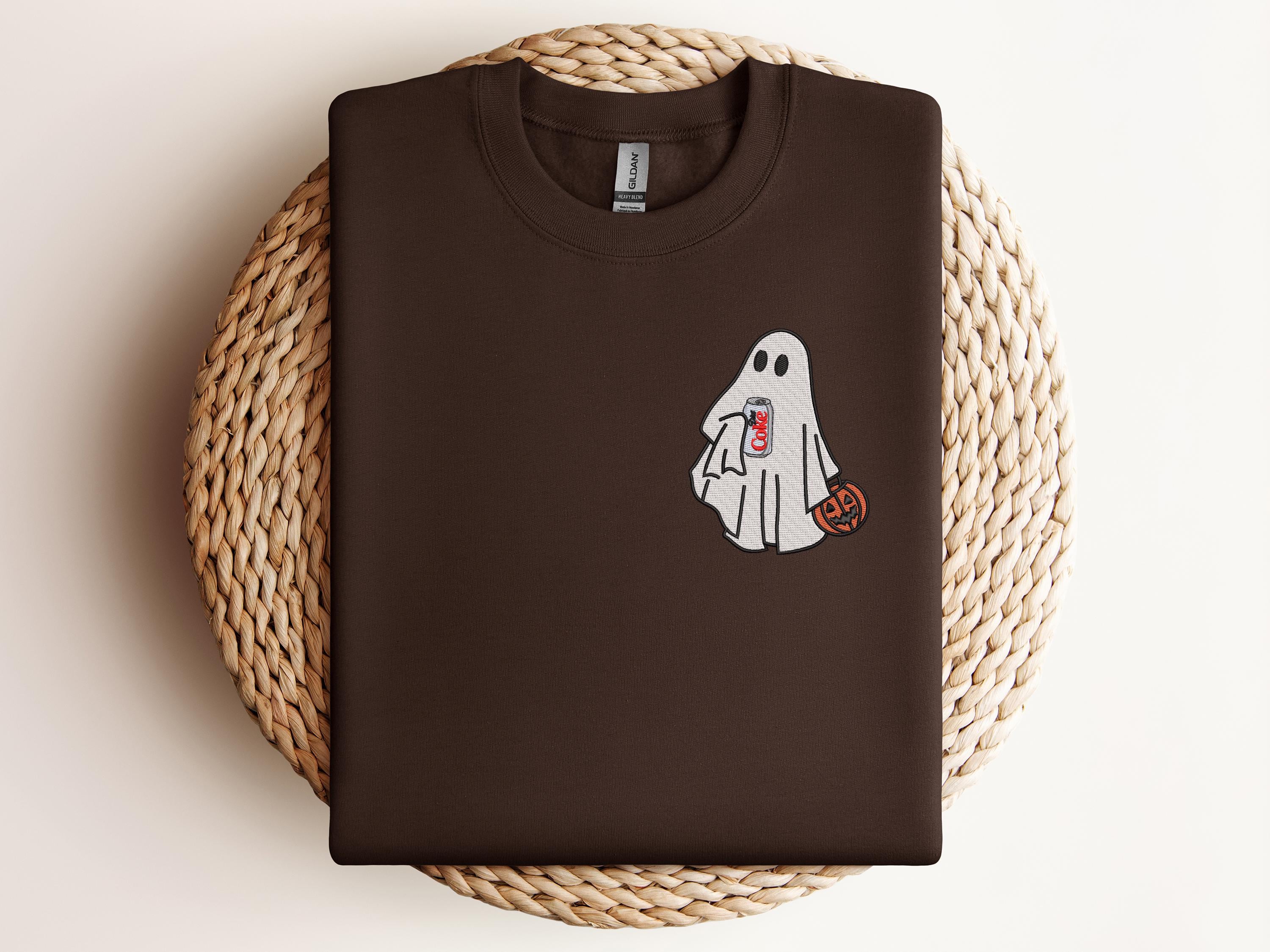 Embroidered Halloween Ghost Sweatshirt with Diet Coke – Spooky Season Crewneck for Halloween Parties - photo 6