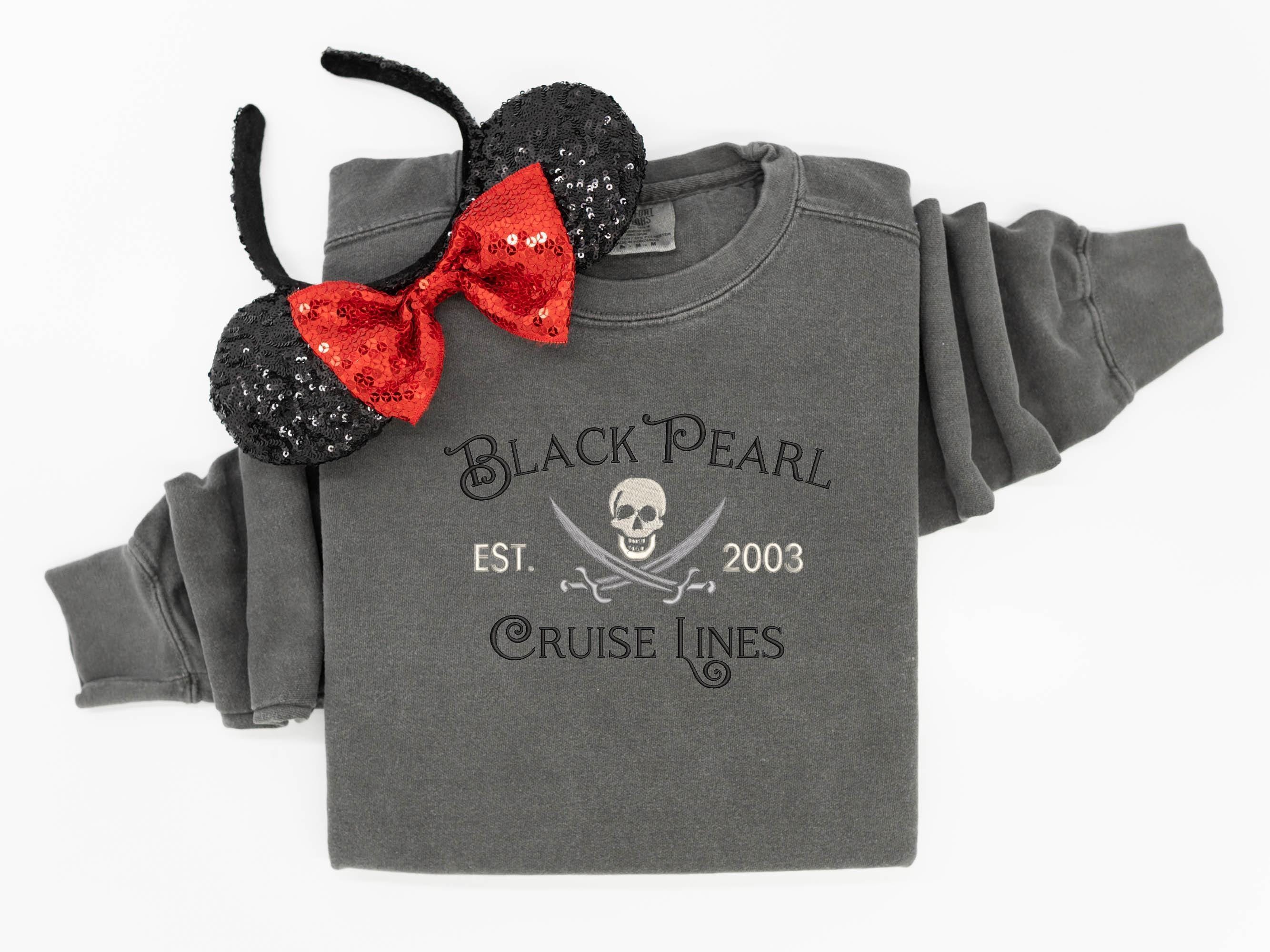 Disney Pirates of the Caribbean Black Pearl Embroidered Sweatshirt – Pirate Ship Embroidery Shirt and Tank Top