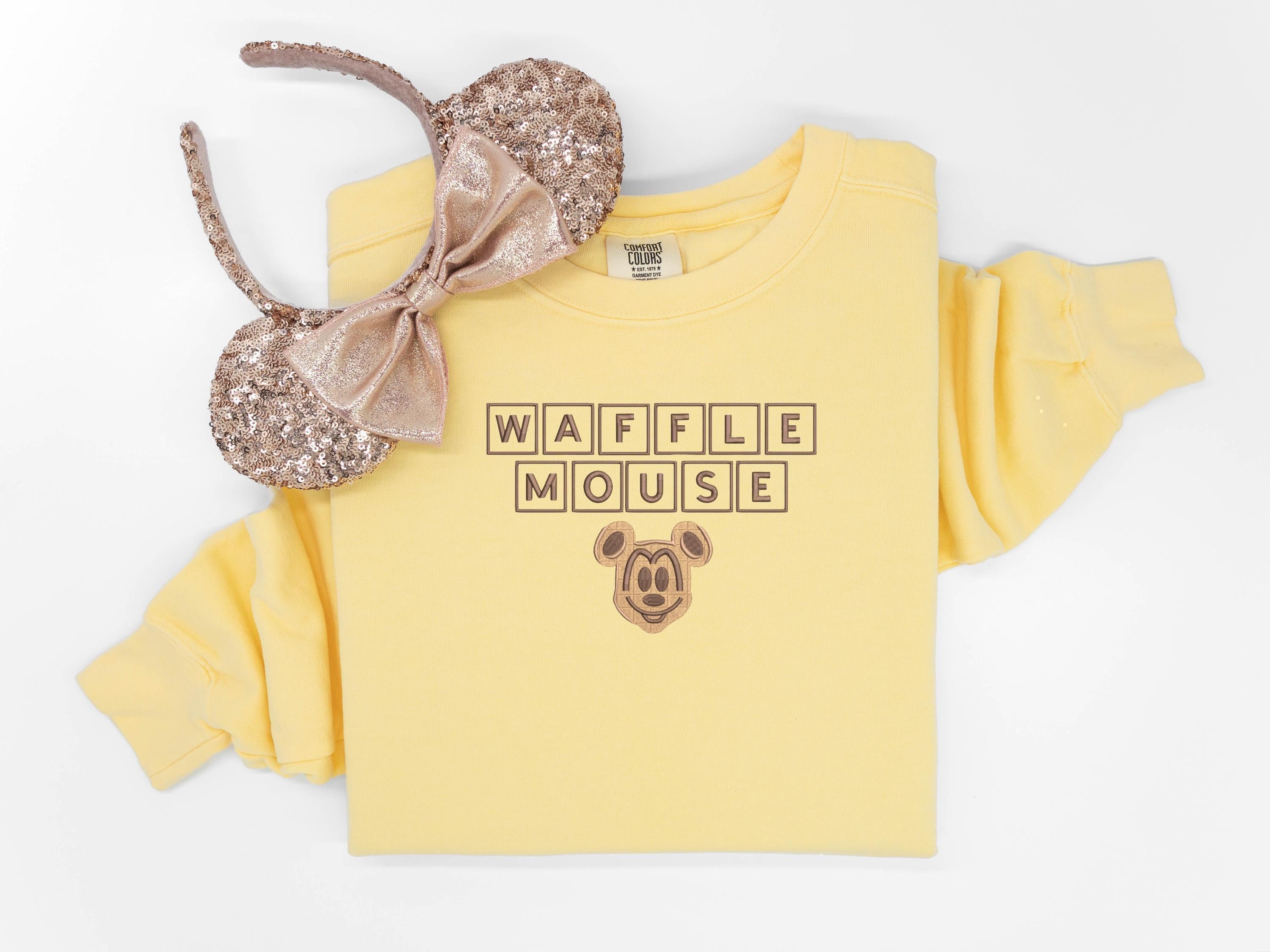 Waffle Mouse Embroidered T-Shirt – Disney Mickey Waffle Snack Sweatshirt and Tank Top for Park Snack Lovers