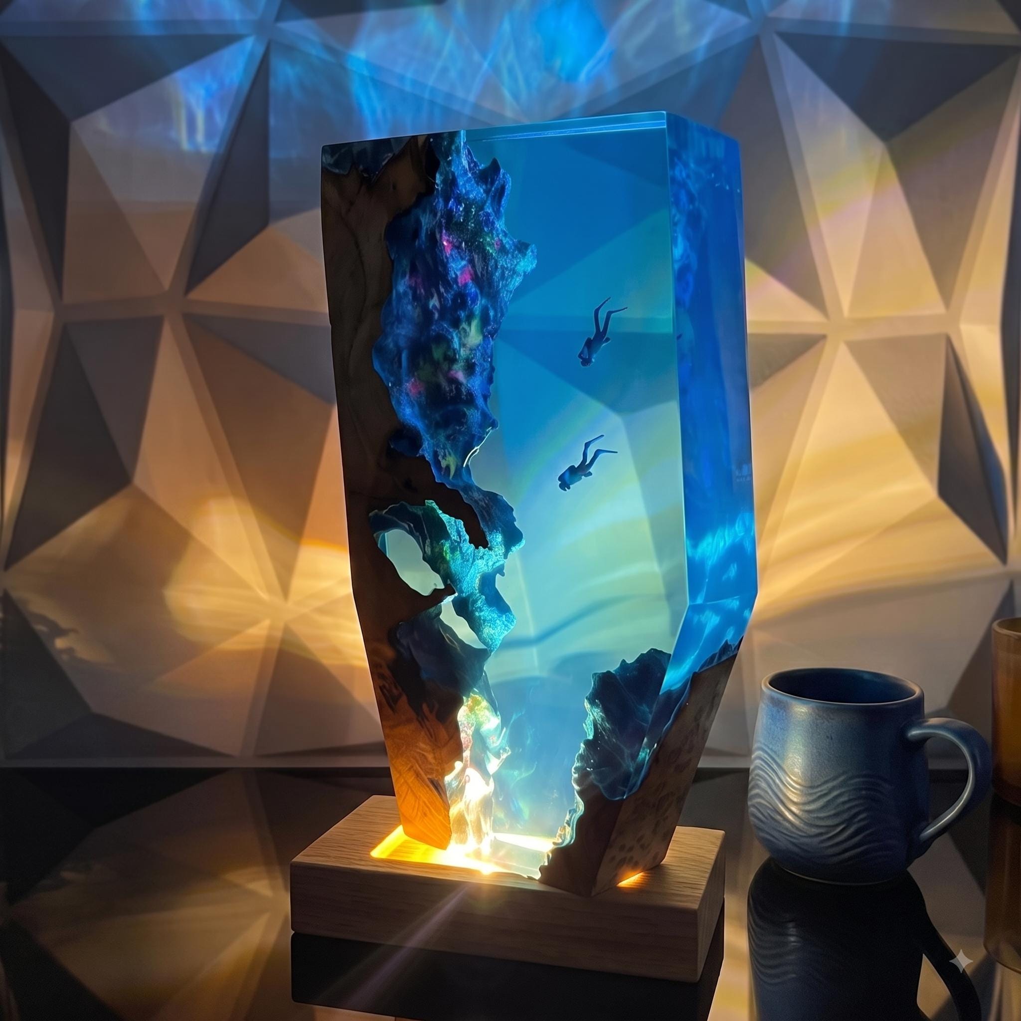 Scuba Diver Epoxy Resin Night Light – Personalized Handmade Ocean Resin Night Lamp