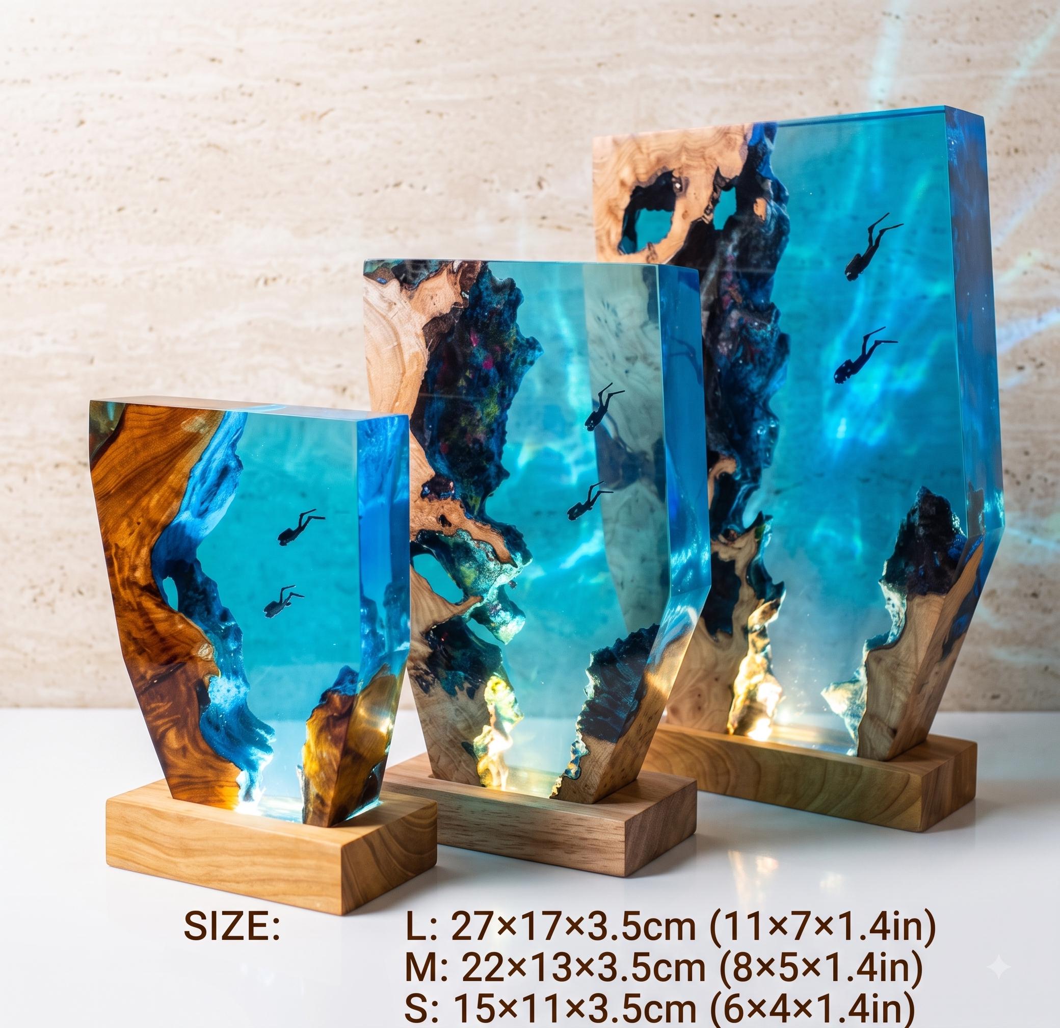 Scuba Diver Epoxy Resin Night Light – Personalized Handmade Ocean Resin Night Lamp - photo 2