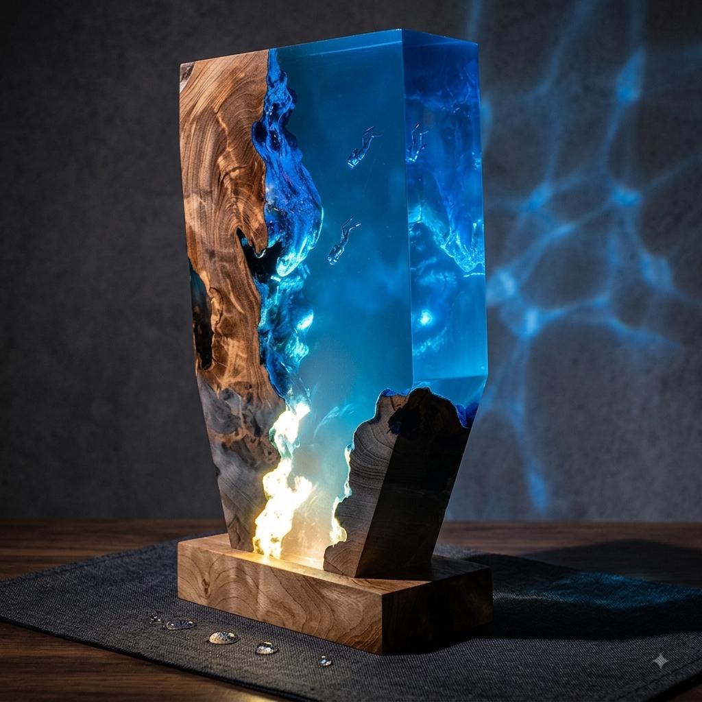 Scuba Diver Epoxy Resin Night Light – Personalized Handmade Ocean Resin Night Lamp - photo 3
