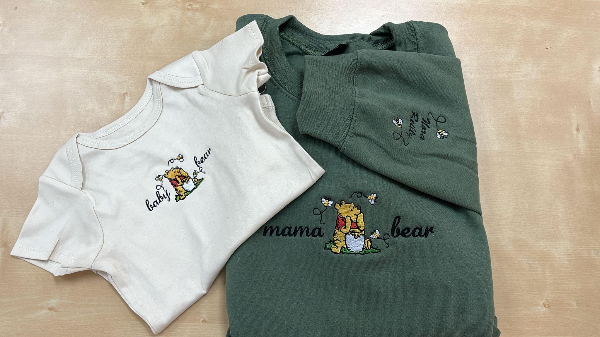 Personalized Embroidered Mama Bear and Baby Bear Disney Shirts – Custom Mama and Me Tees for New Mom Gifts