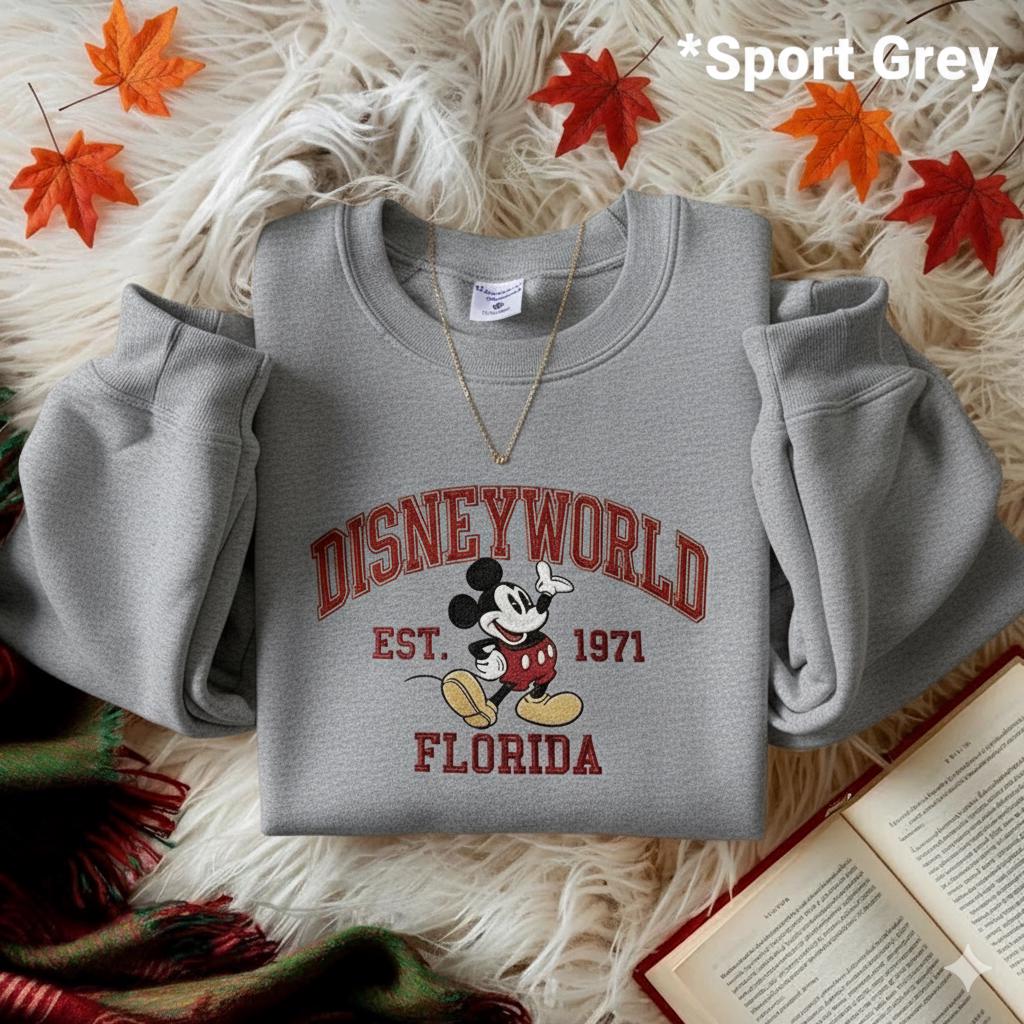 Embroidered Retro Disney World Florida Sweatshirt with Est 1971 – Mickey and Friends Walt Disney Vacation Shirt - photo 6