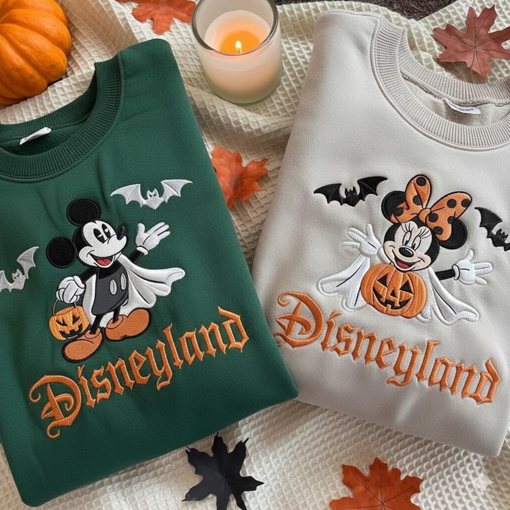 Embroidered Mickey and Minnie Halloween Couple Sweatshirt – Ghost Disneyland Shirt and Spooky Fall Disney Crewneck - photo 3