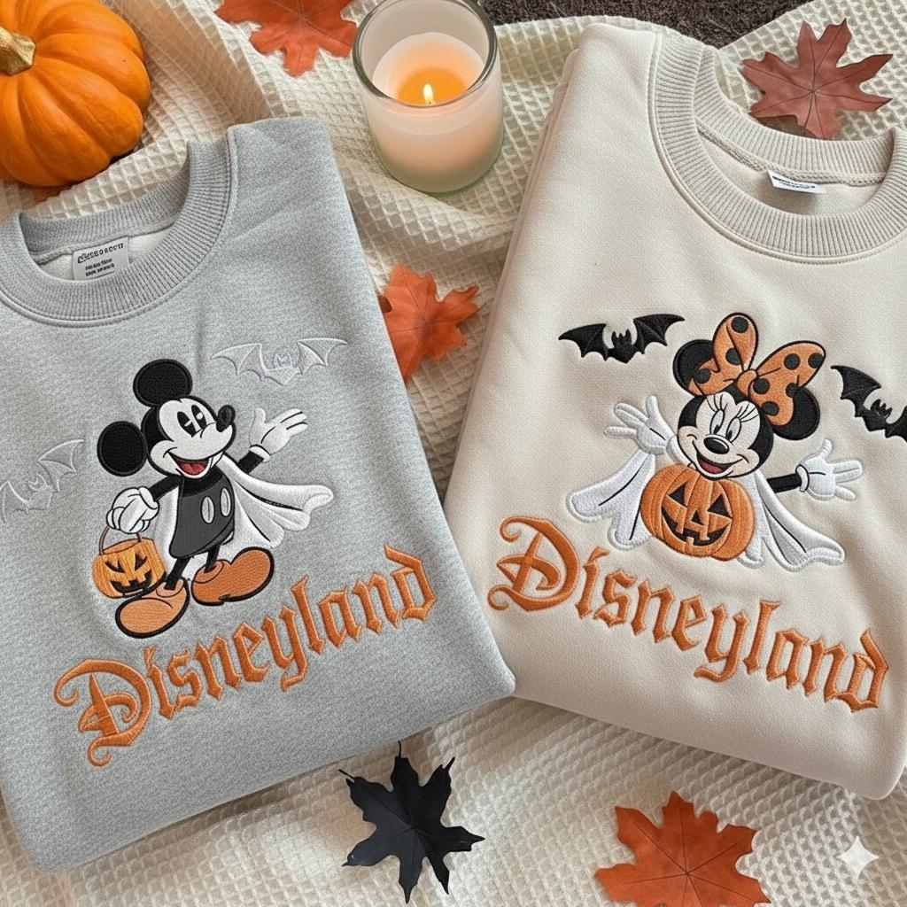 Embroidered Mickey and Minnie Halloween Couple Sweatshirt – Ghost Disneyland Shirt and Spooky Fall Disney Crewneck - photo 4
