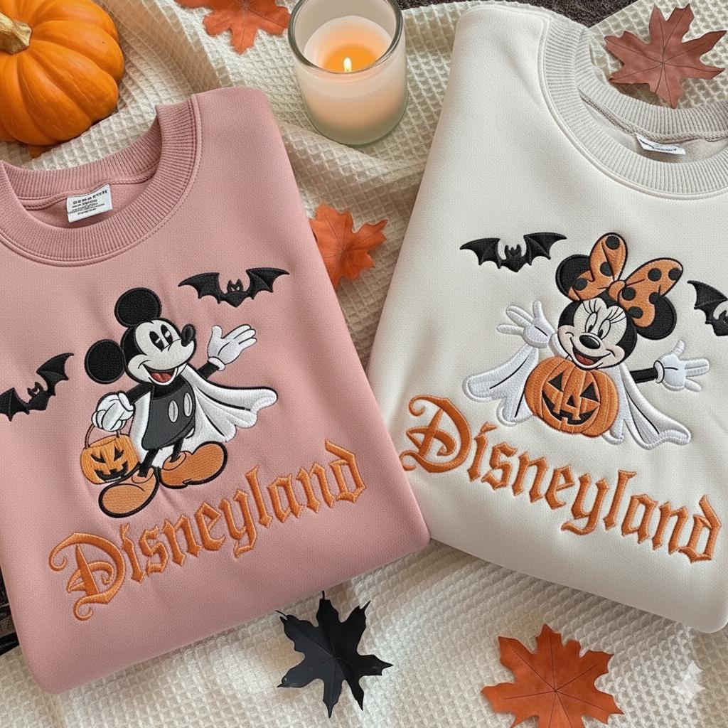 Embroidered Mickey and Minnie Halloween Couple Sweatshirt – Ghost Disneyland Shirt and Spooky Fall Disney Crewneck - photo 5