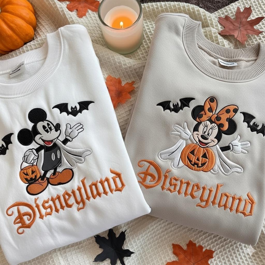 Embroidered Mickey and Minnie Halloween Couple Sweatshirt – Ghost Disneyland Shirt and Spooky Fall Disney Crewneck - photo 6
