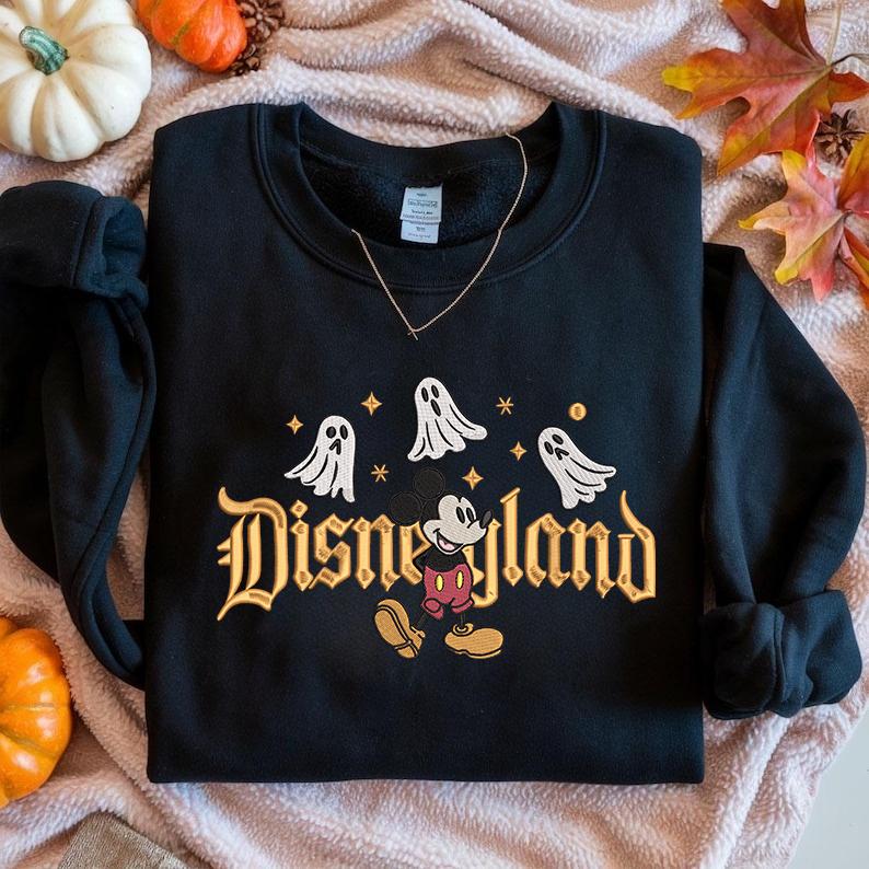 Embroidered Disneyland Halloween Sweatshirt – Spooky Mickey Ghost Crewneck for Disney Fall Park Trips