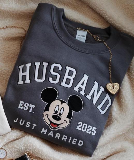 Custom Embroidered Just Married Disney Sweatshirt – Wife and Husband Matching Newlywed Shirts for Honeymoon Gifts - photo 2