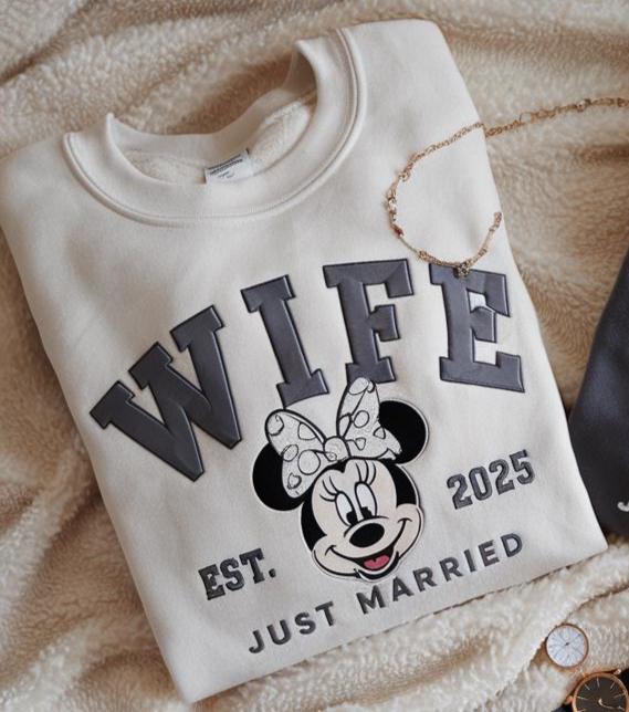 Custom Embroidered Just Married Disney Sweatshirt – Wife and Husband Matching Newlywed Shirts for Honeymoon Gifts - photo 3