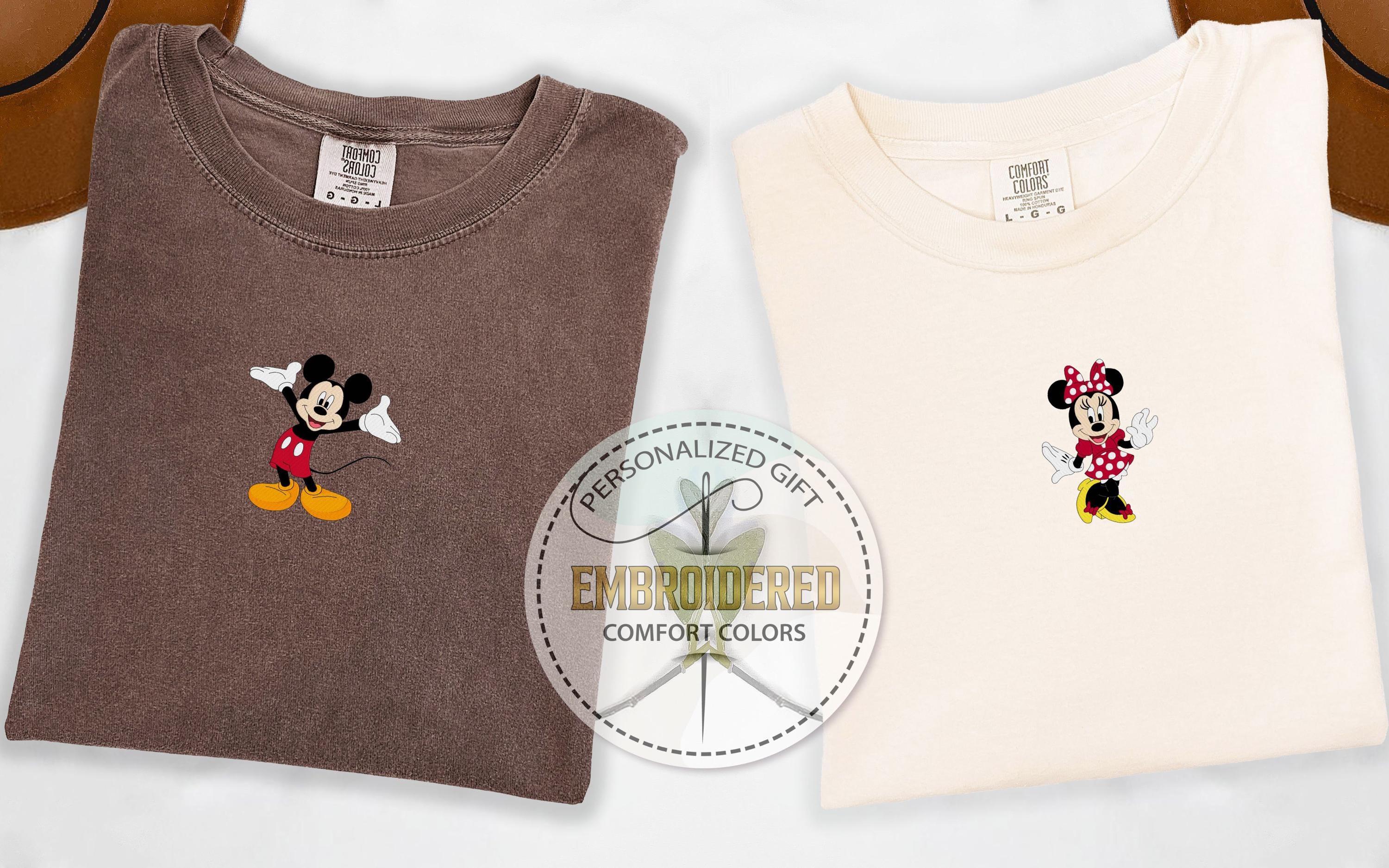 Embroidered Mickey Mouse and Minnie Mouse Couples Comfort Colors Tee – Disney Family Vacation Shirt and Gift