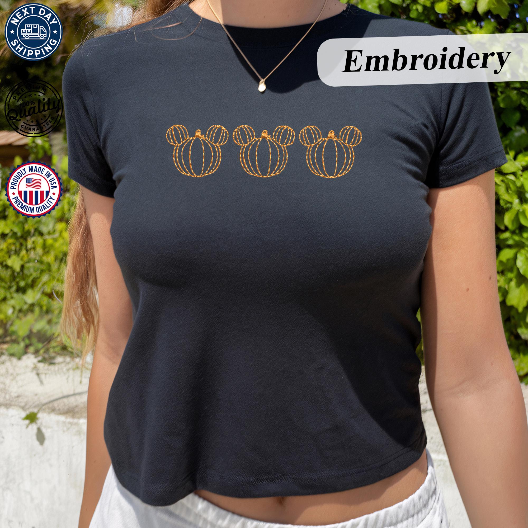 Halloween Mickey Pumpkins Embroidered Y2K Baby Tee – Spooky Disney Fall Pumpkin T-Shirt for Halloween Parties - photo 2