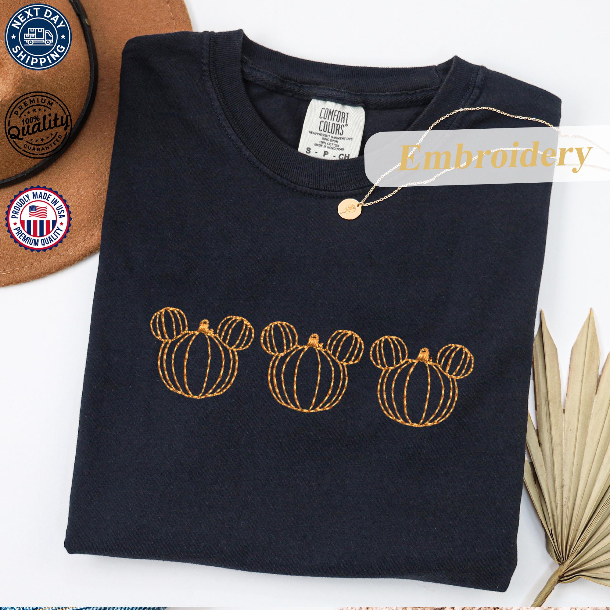 Halloween Mickey Pumpkins Embroidered Comfort Colors Shirt – Spooky Disney Fall Pumpkin Tee for Halloween Parties