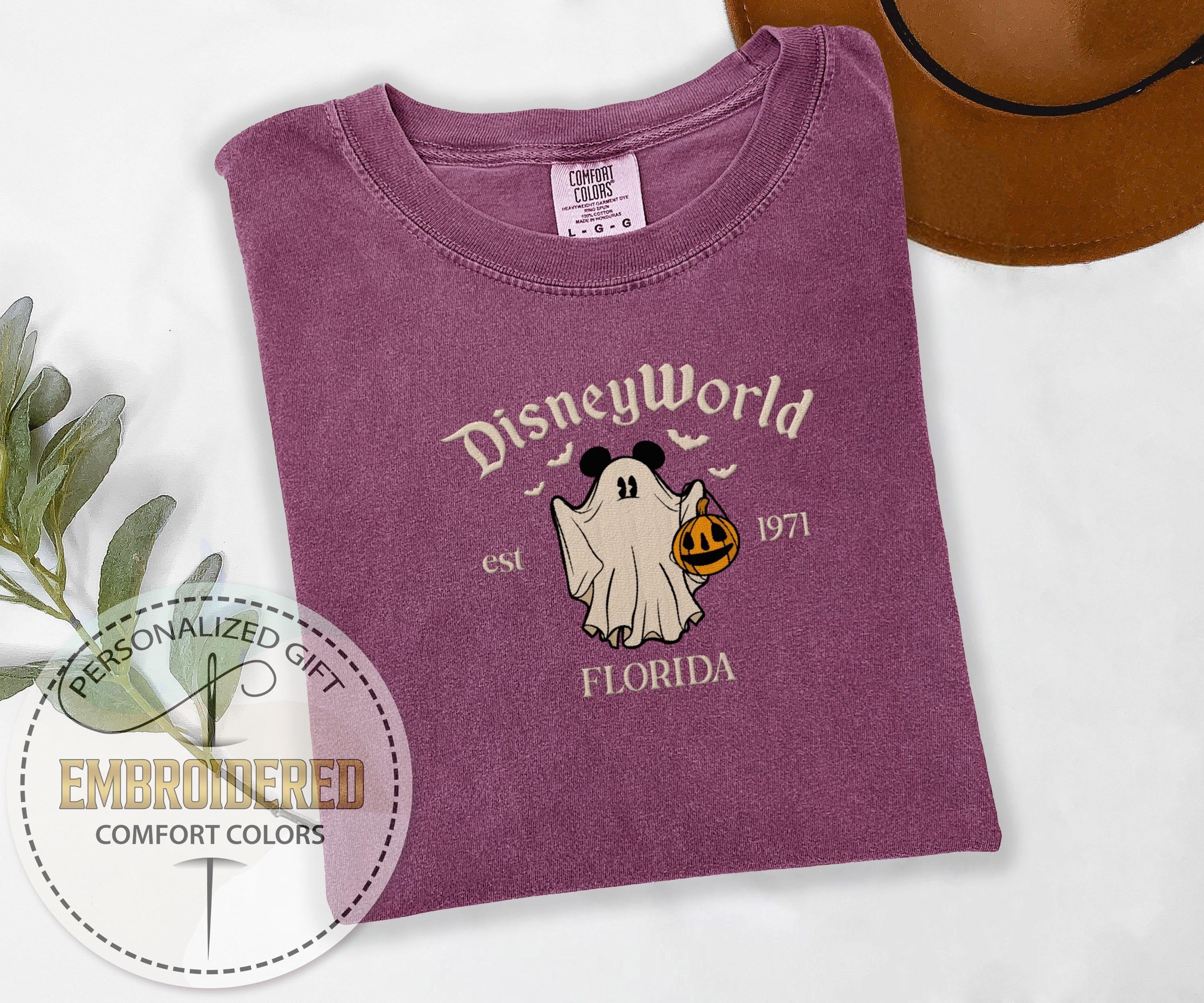 Ghost Mickey or Minnie Halloween Embroidered Comfort Colors Shirt – Disney World Fall Trick or Treat Tee