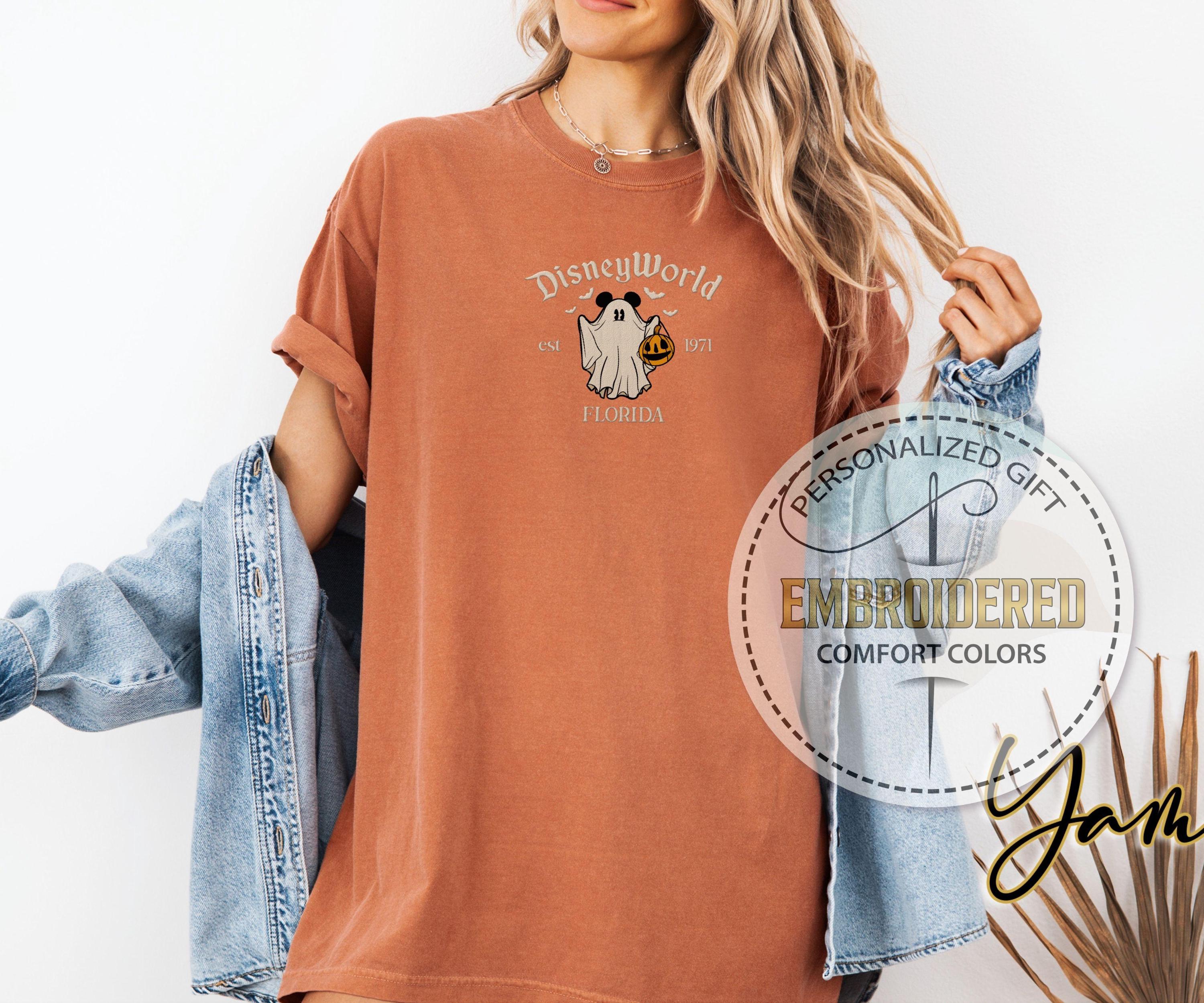 Ghost Mickey or Minnie Halloween Embroidered Comfort Colors Shirt – Disney World Fall Trick or Treat Tee - photo 2