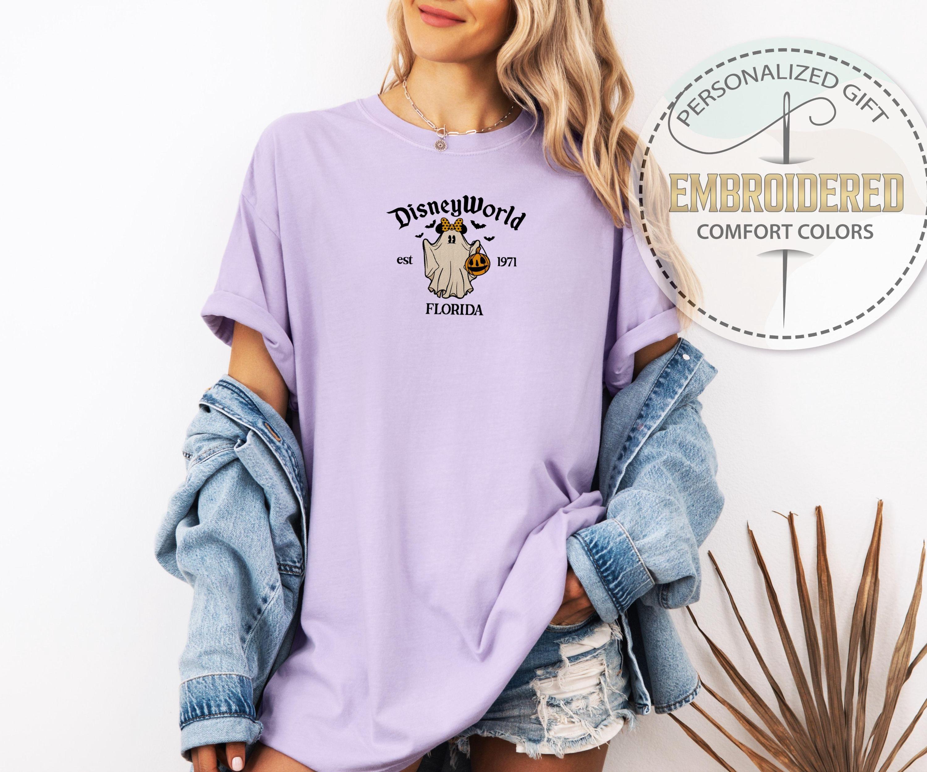 Ghost Mickey or Minnie Halloween Embroidered Comfort Colors Shirt – Disney World Fall Trick or Treat Tee - photo 3