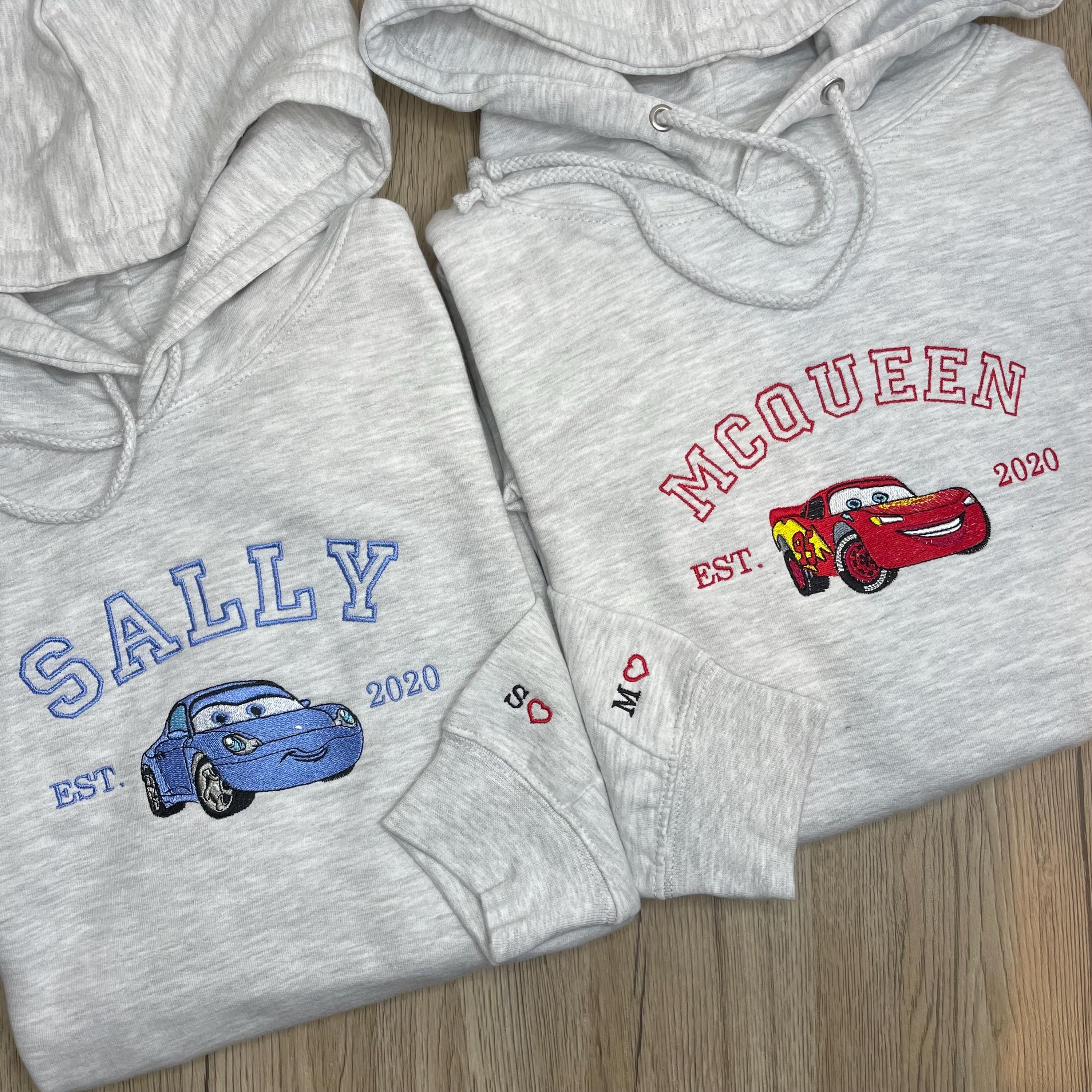 Lightning McQueen and Sally Couple Embroidered Sweatshirt – Disney Cars Matching Hoodie with Custom Initials