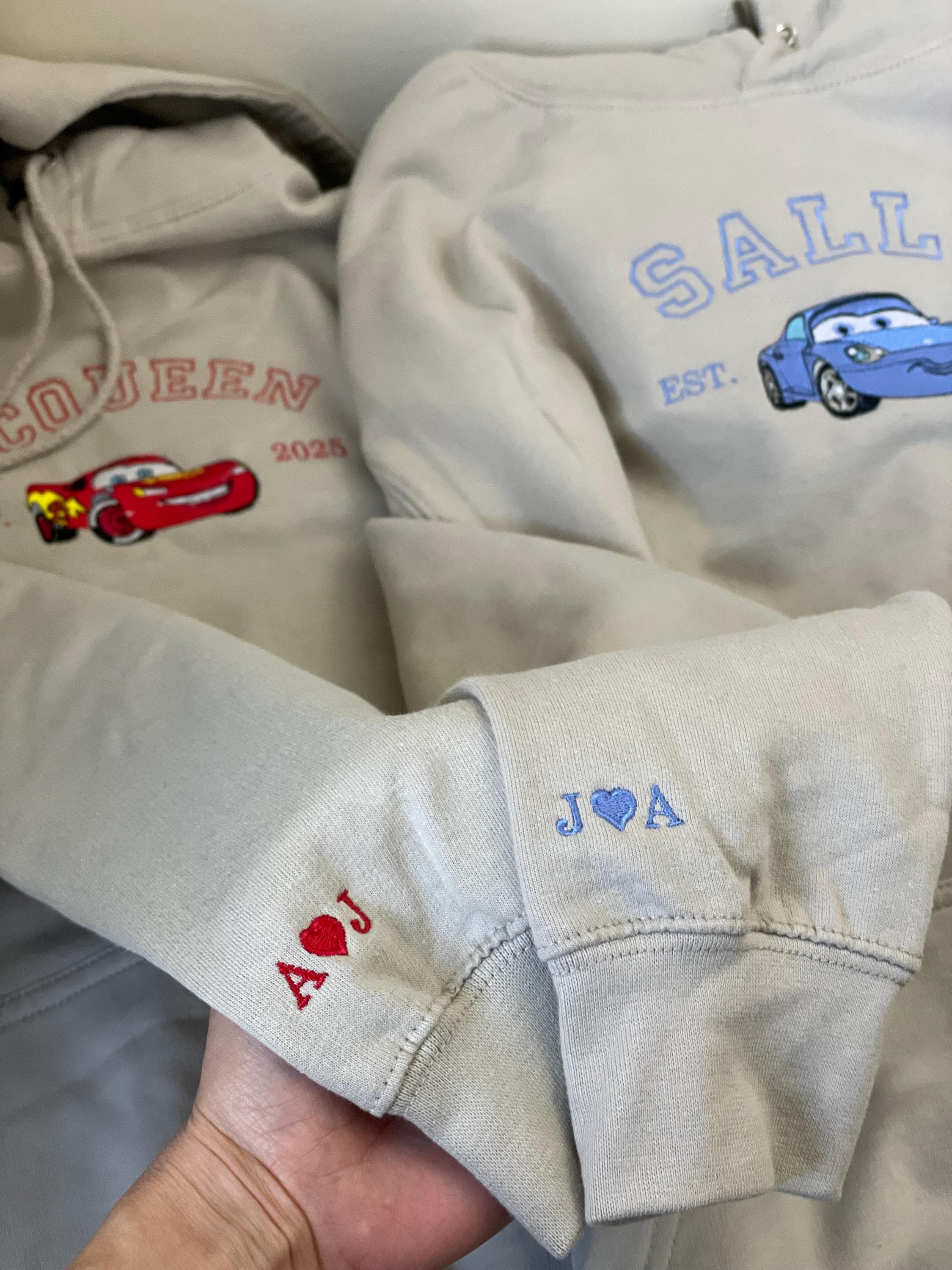 Lightning McQueen and Sally Couple Embroidered Sweatshirt – Disney Cars Matching Hoodie with Custom Initials - photo 2