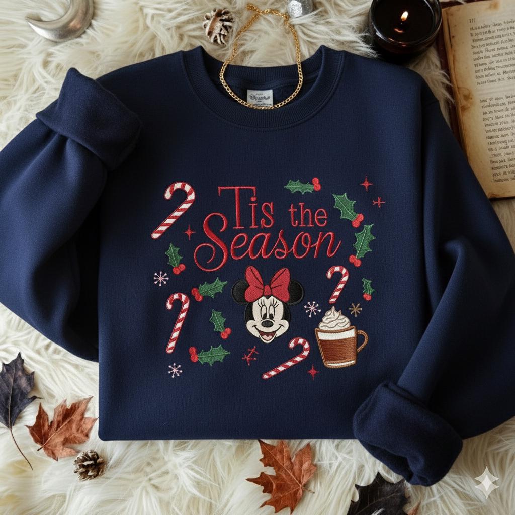 Embroidered Minnie Christmas Sweatshirt – Disney Tis the Season Holiday Crewneck and Merry Xmas Minnie Shirt - photo 3
