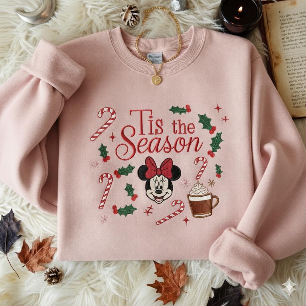 Embroidered Minnie Christmas Sweatshirt – Disney Tis the Season Holiday Crewneck and Merry Xmas Minnie Shirt - photo 4