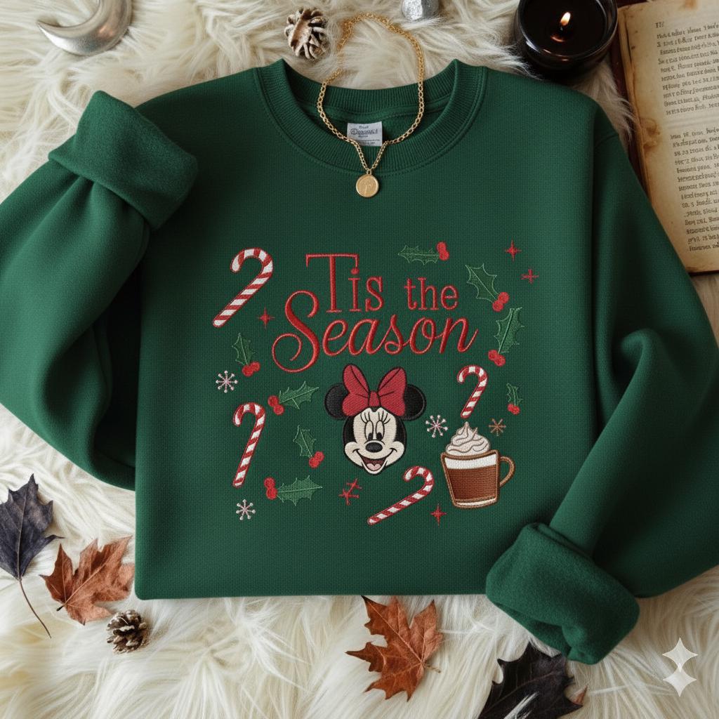 Embroidered Minnie Christmas Sweatshirt – Disney Tis the Season Holiday Crewneck and Merry Xmas Minnie Shirt - photo 5
