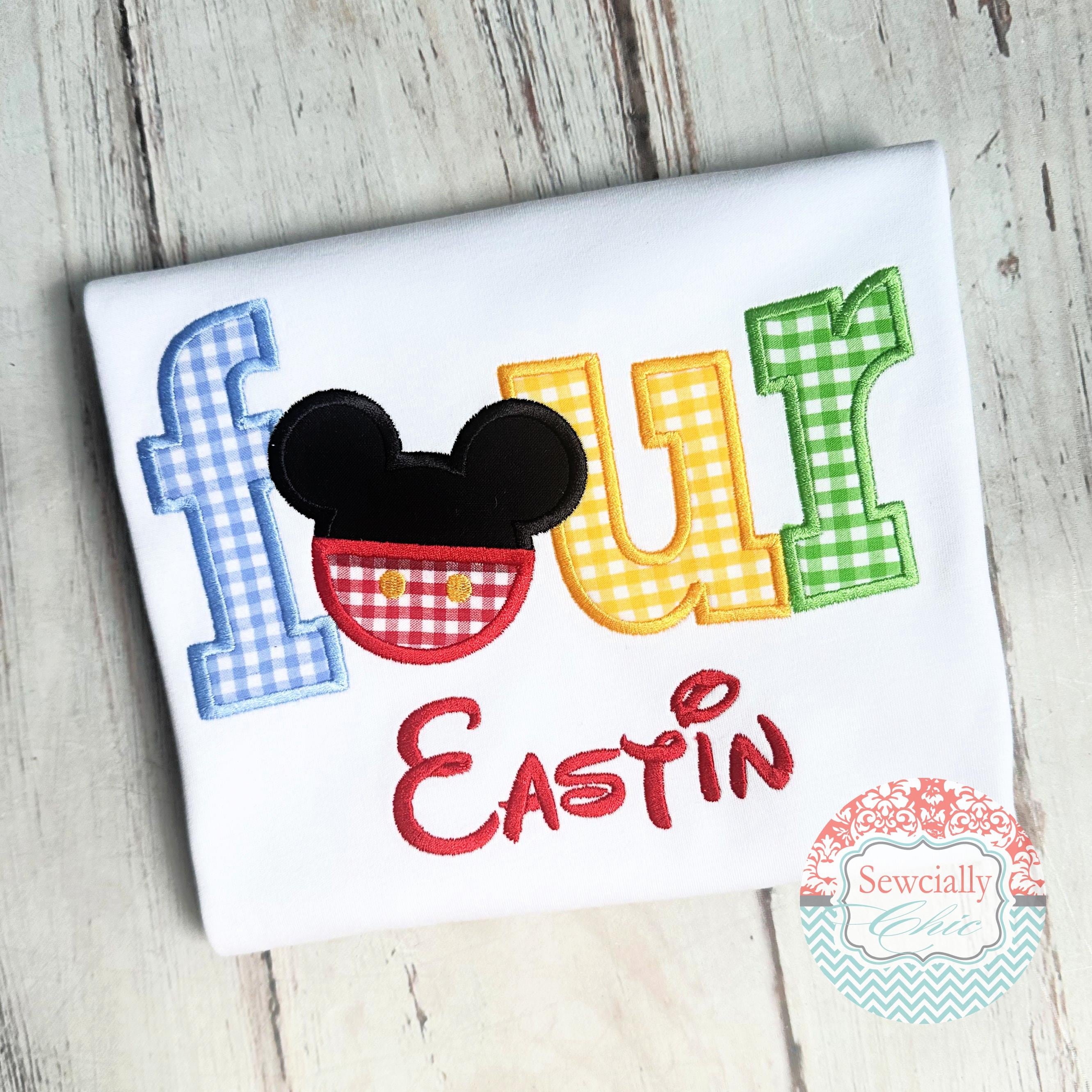 Embroidered Mickey Mouse Birthday Outfit with Gingham Shorts – Custom Age Disney Birthday Set for Parties - photo 4