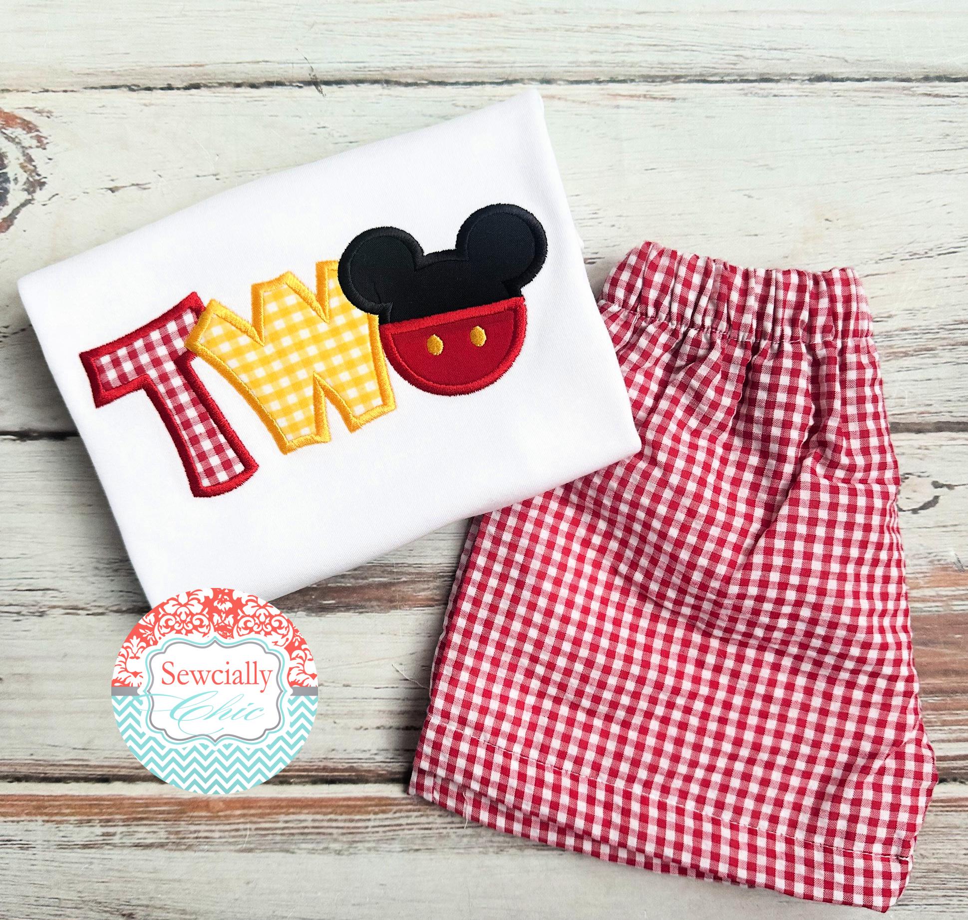 Embroidered Mickey Mouse Birthday Outfit with Gingham Shorts – Custom Age Disney Birthday Set for Parties - photo 5